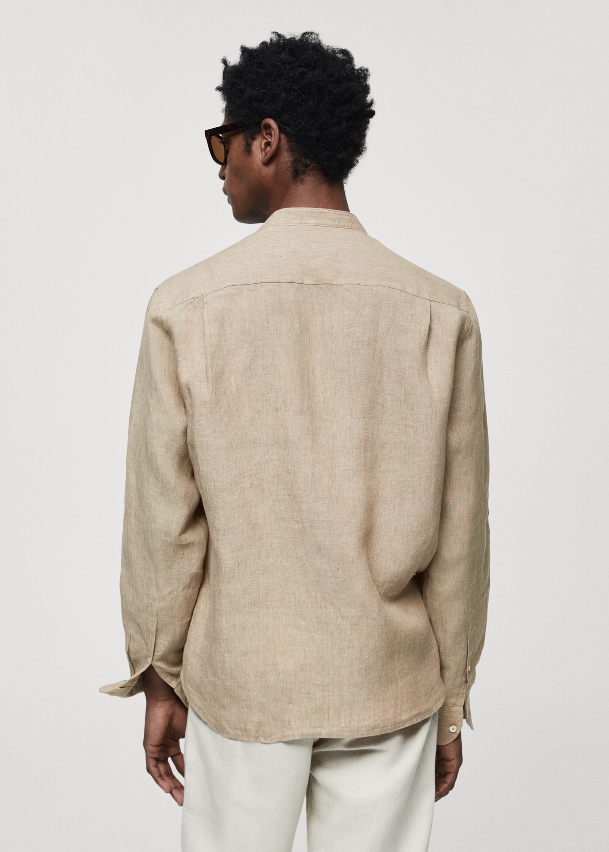 100% linen Mao collar shirt - Reverse of the article, Beige. Ref: 67026730-00.