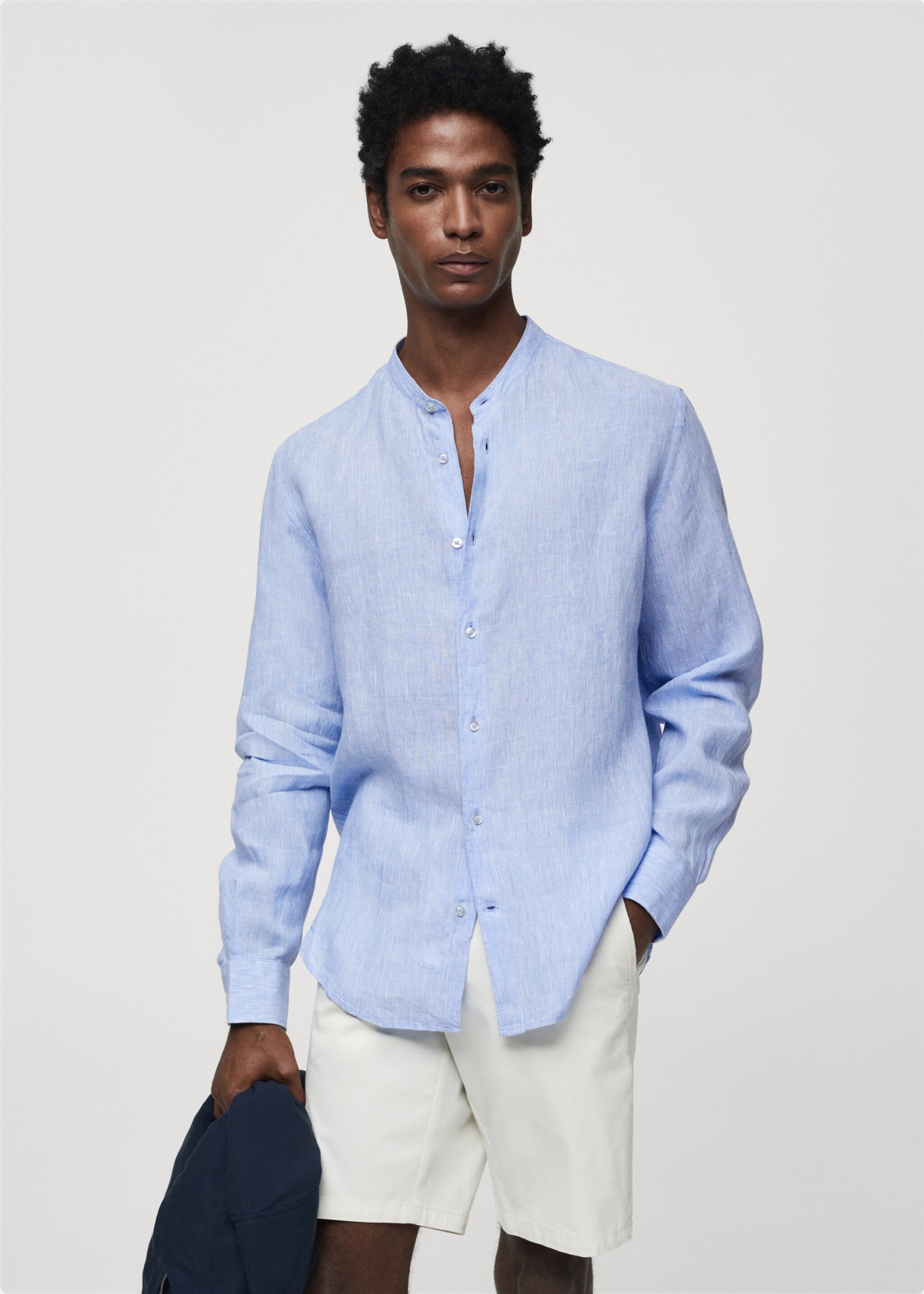 100% linen Mao collar shirt - Medium plane, Sky Blue. Ref: 67026730-00.