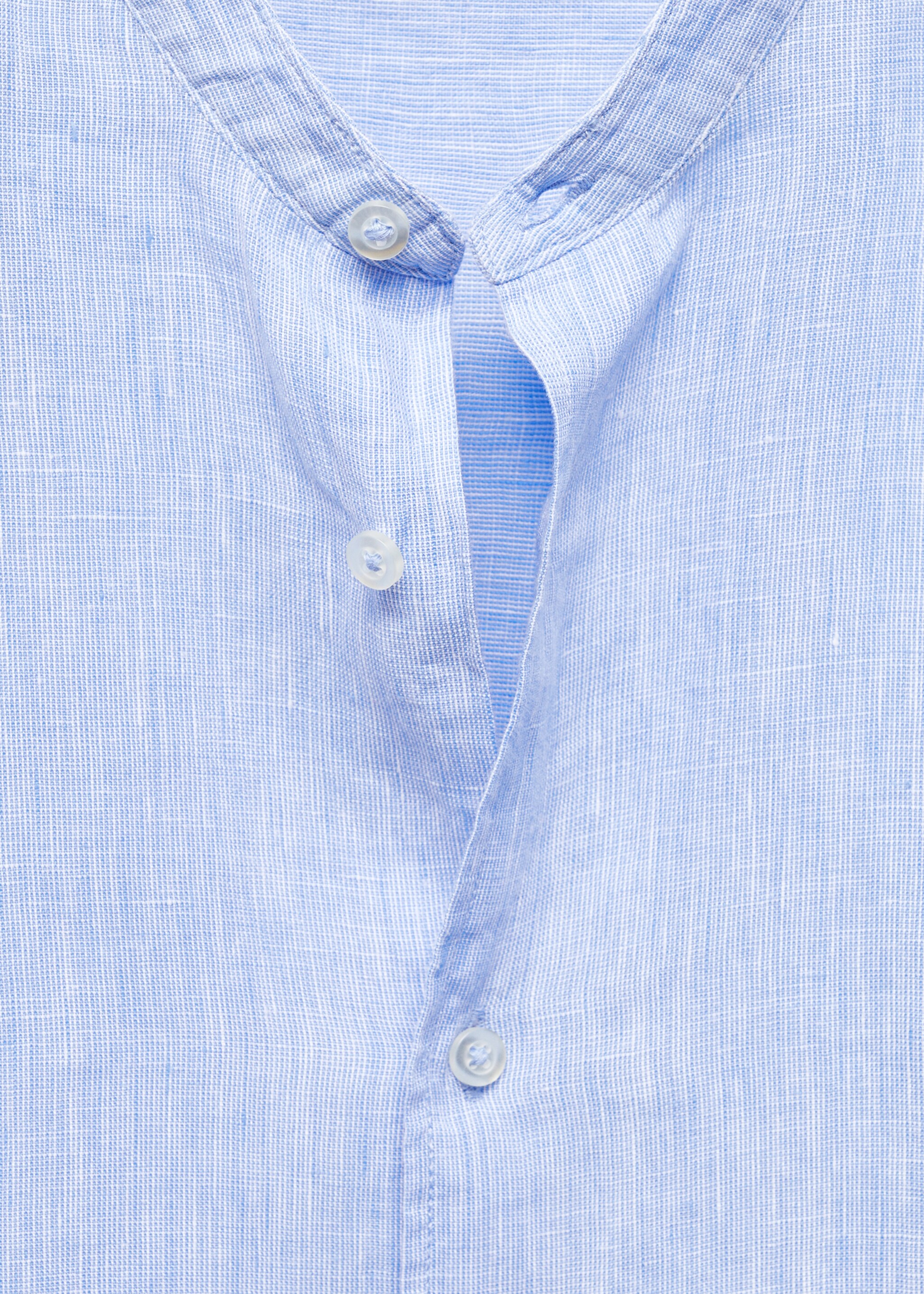 100% linen Mao collar shirt - Details of the article 8, Sky Blue. Ref: 67026730-00.