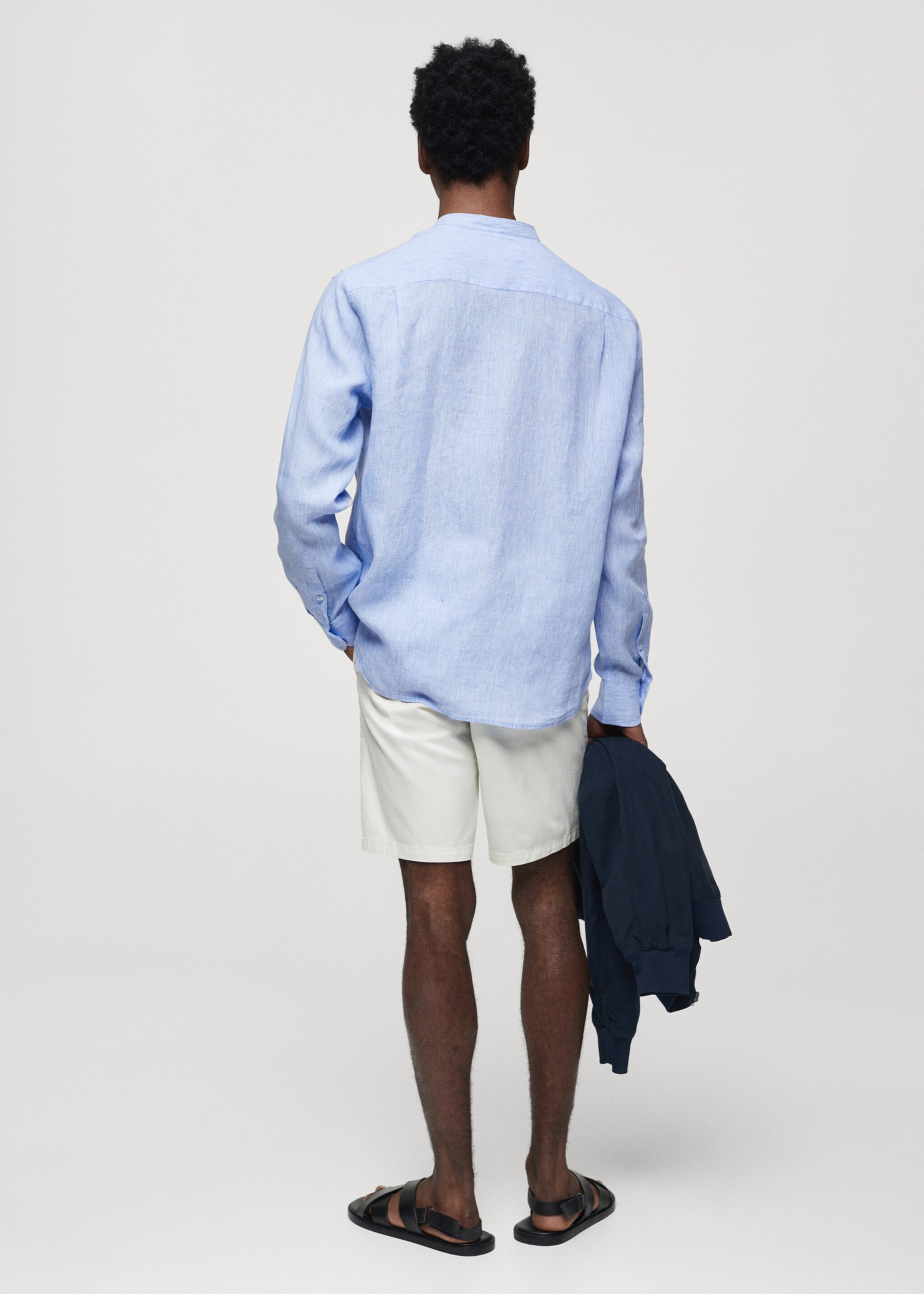 100% linen Mao collar shirt - Reverse of the article, Sky Blue. Ref: 67026730-00.