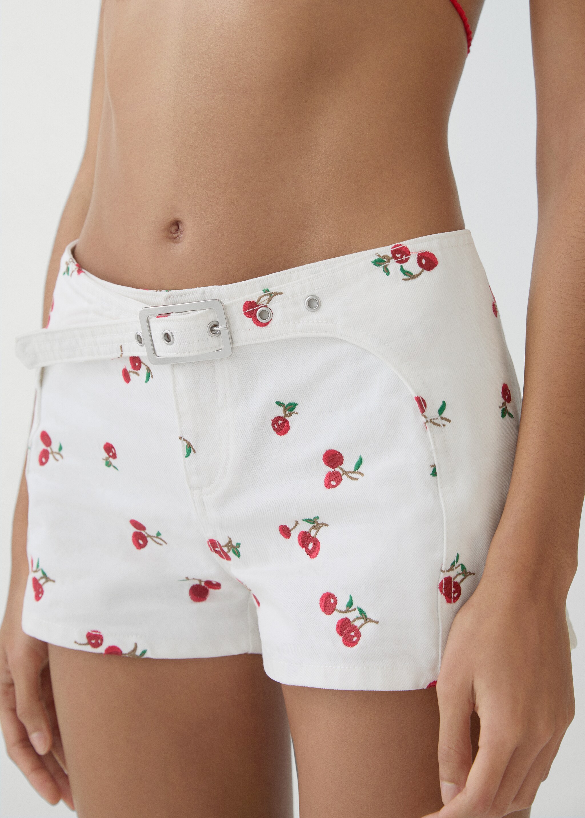 Belted embroidered shorts - Details of the article 1