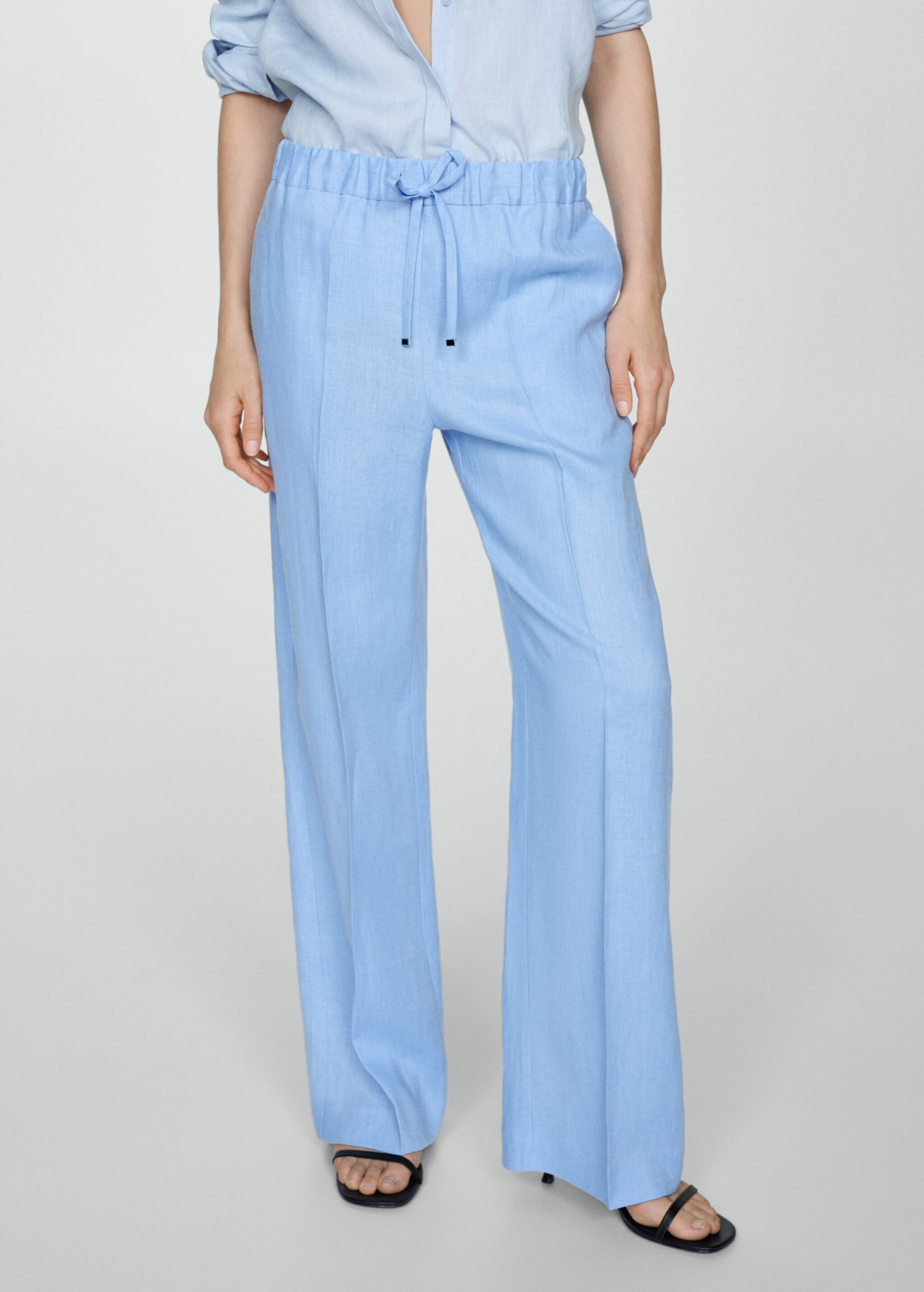 Linen-blend elastic waist trousers - Medium plane