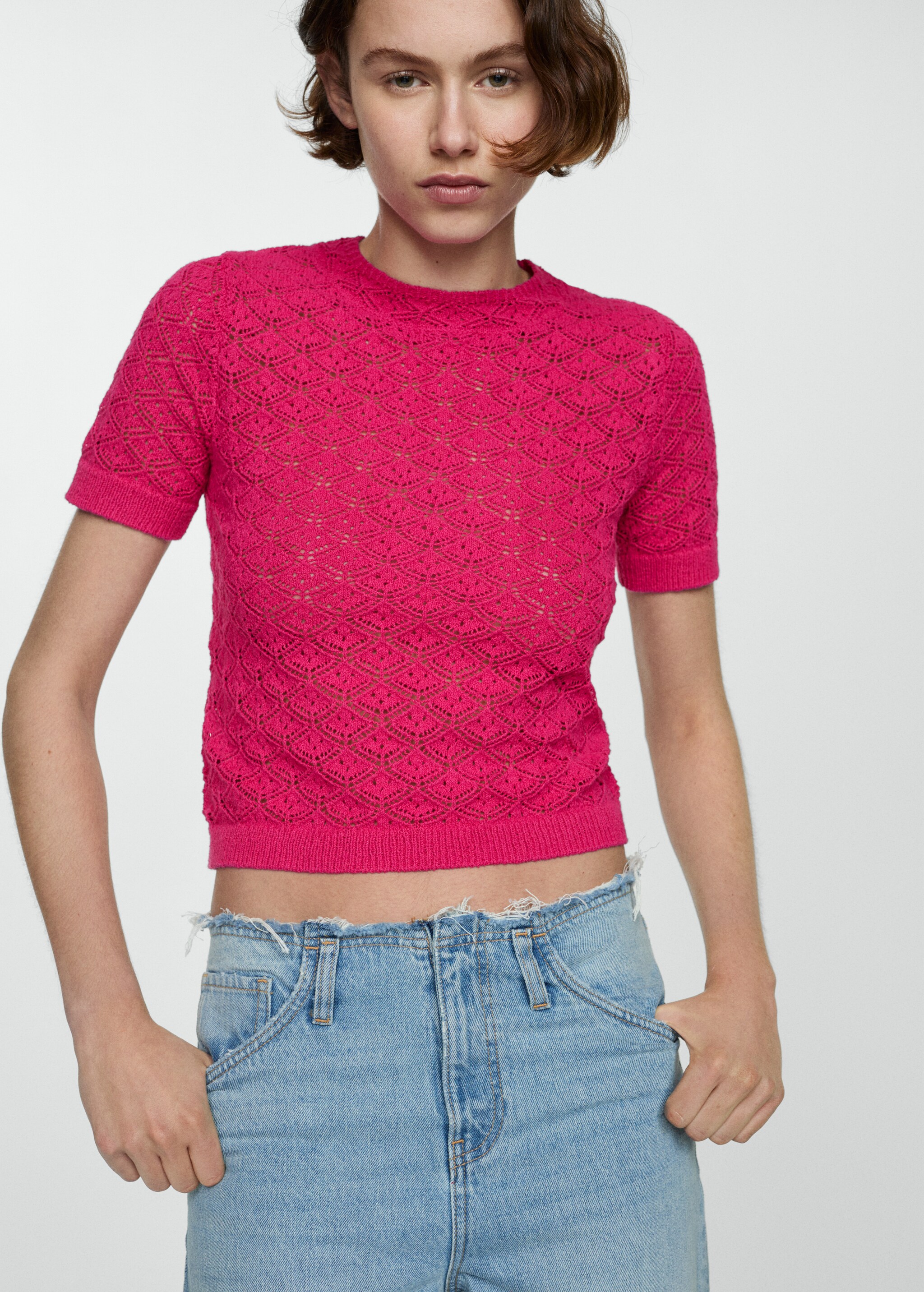 Openwork short-sleeved sweater - Details of the article 1