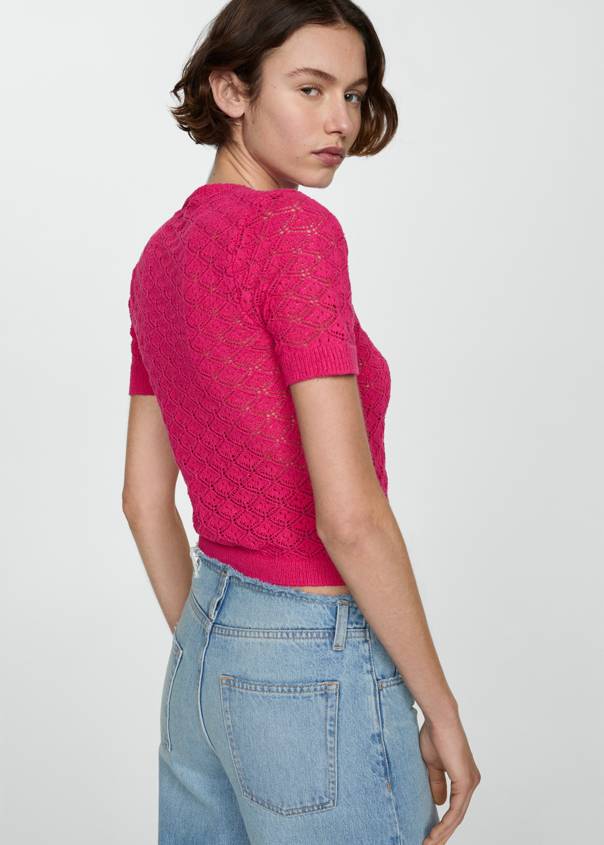 Openwork short-sleeved sweater - Reverse of the article
