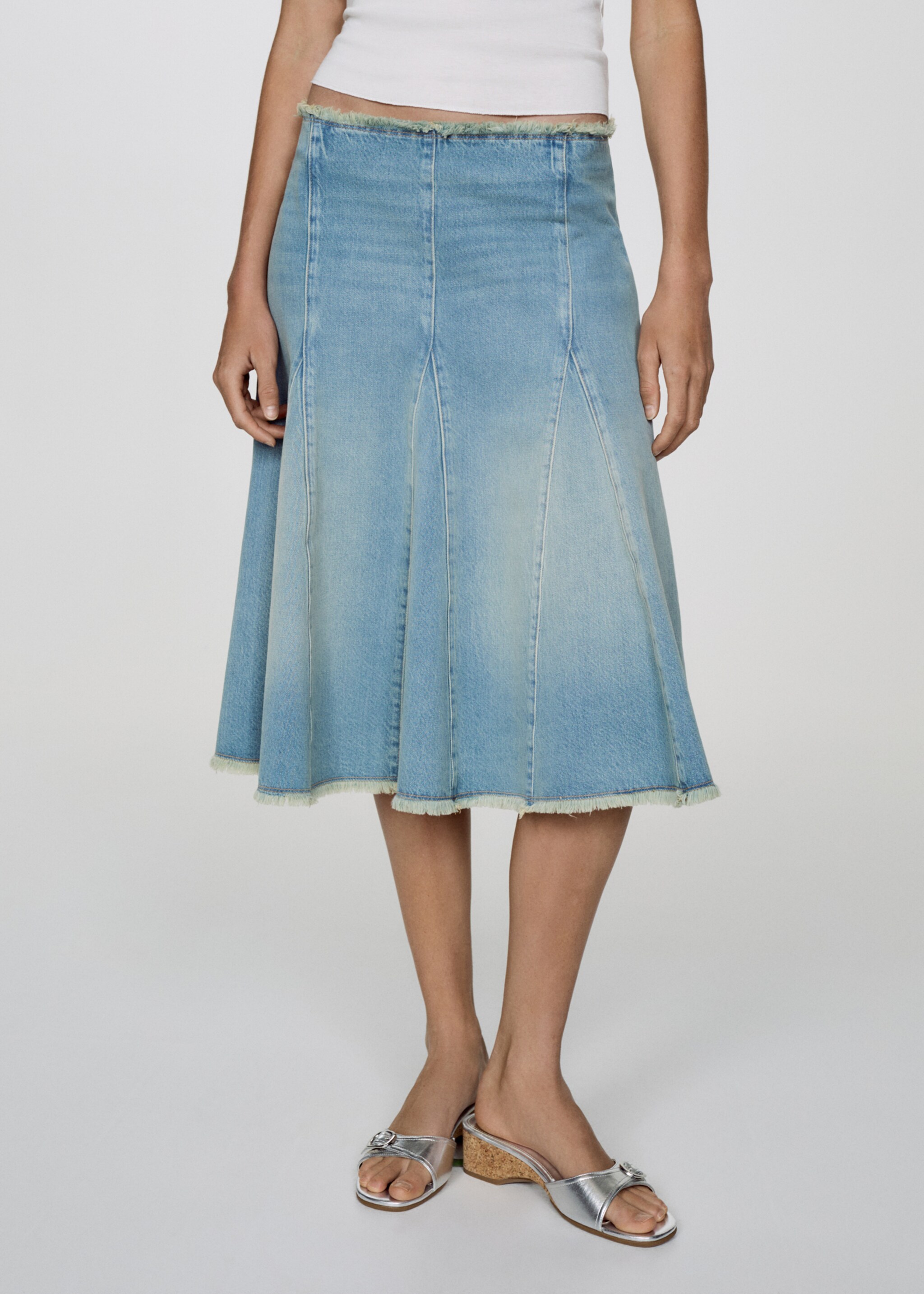 Denim skirt with frayed ends - Medium plane, Blue. Ref: 67029606-00.