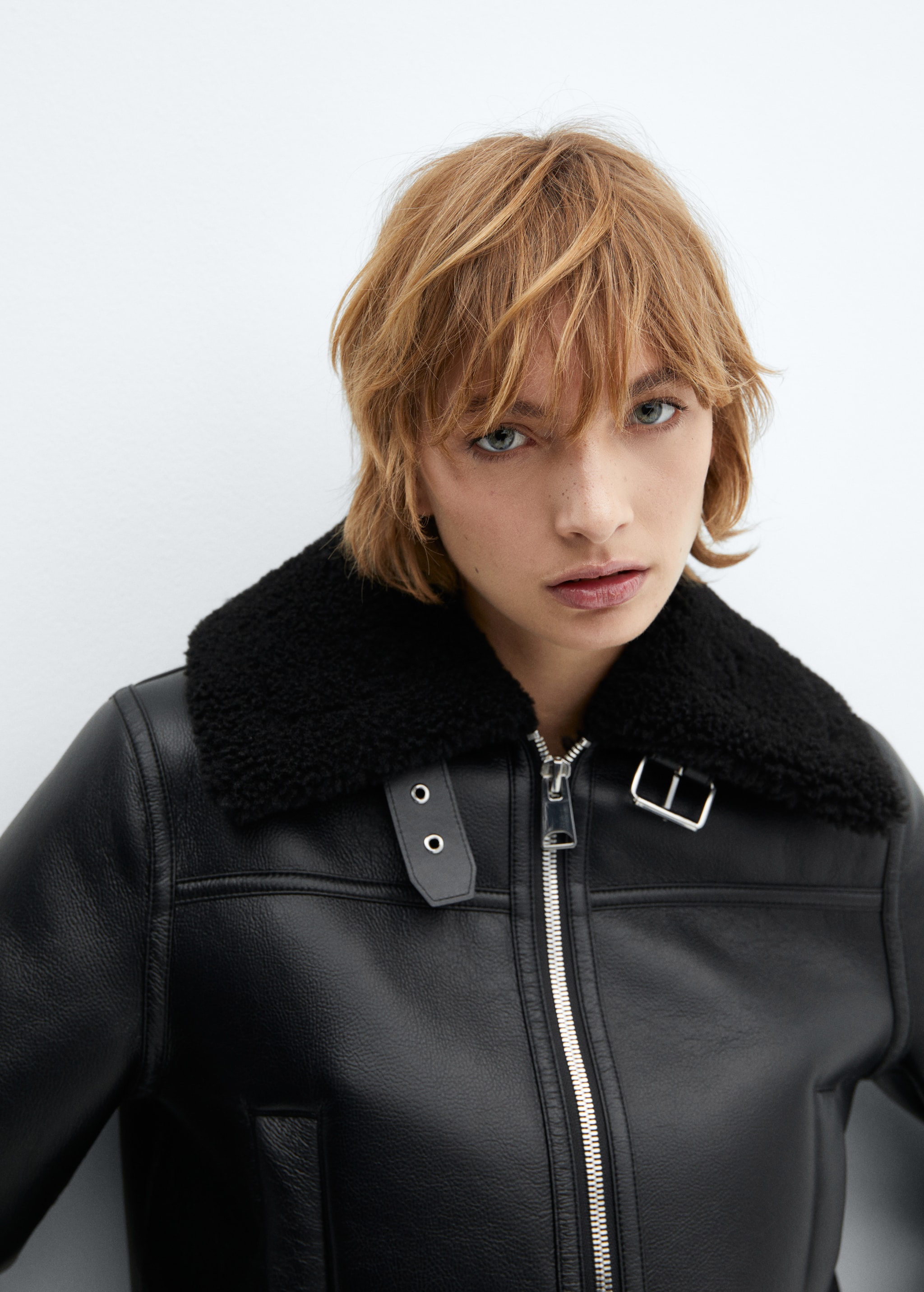 Faux shearling-lined biker jacket - Details of the article 1
