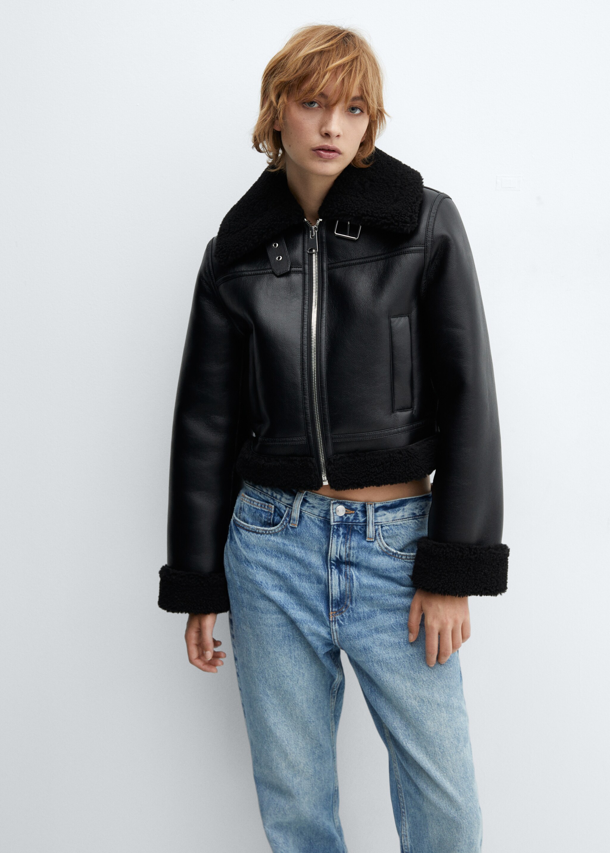 Faux shearling-lined biker jacket - Details of the article 2