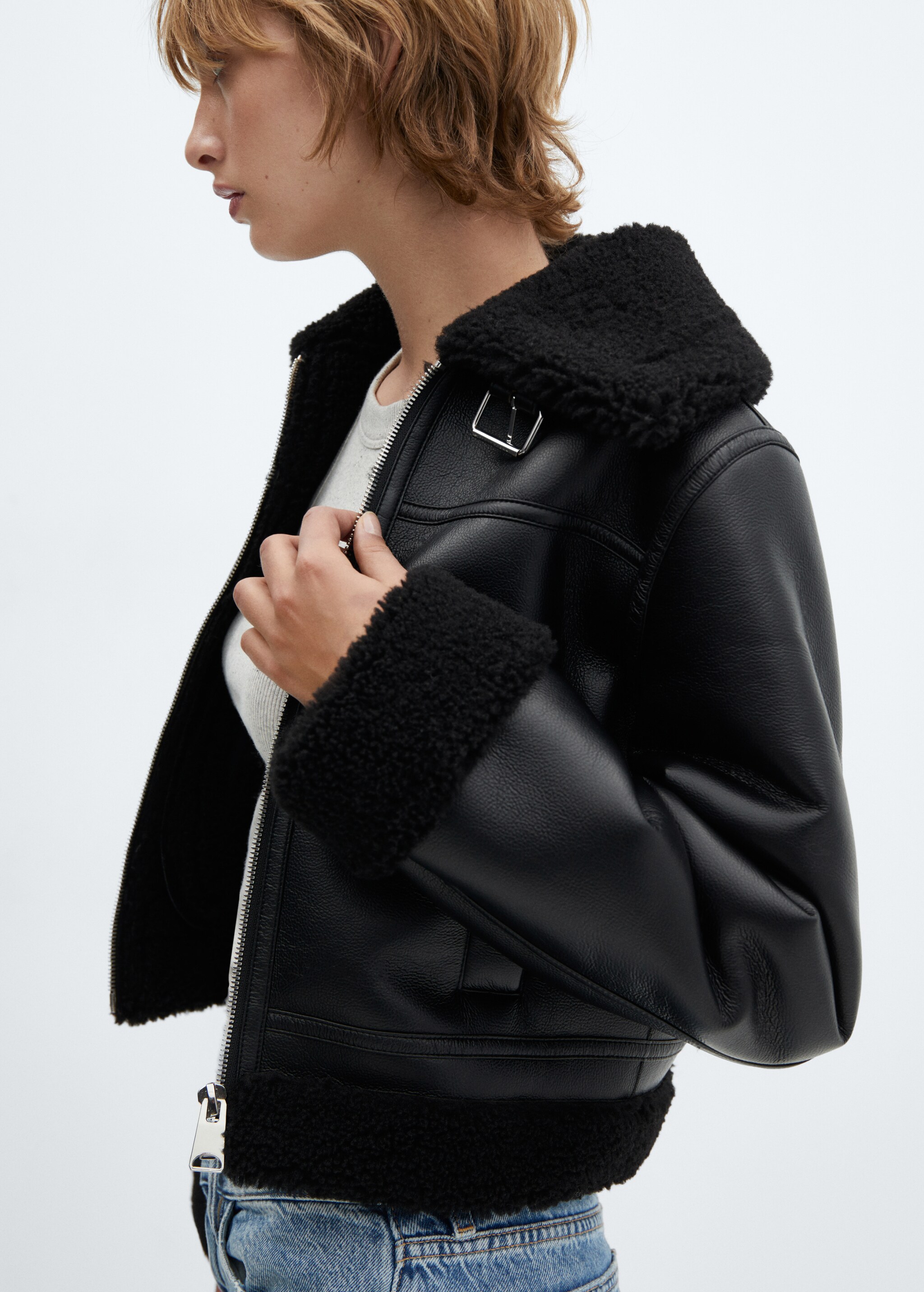 Faux shearling-lined biker jacket - Details of the article 4