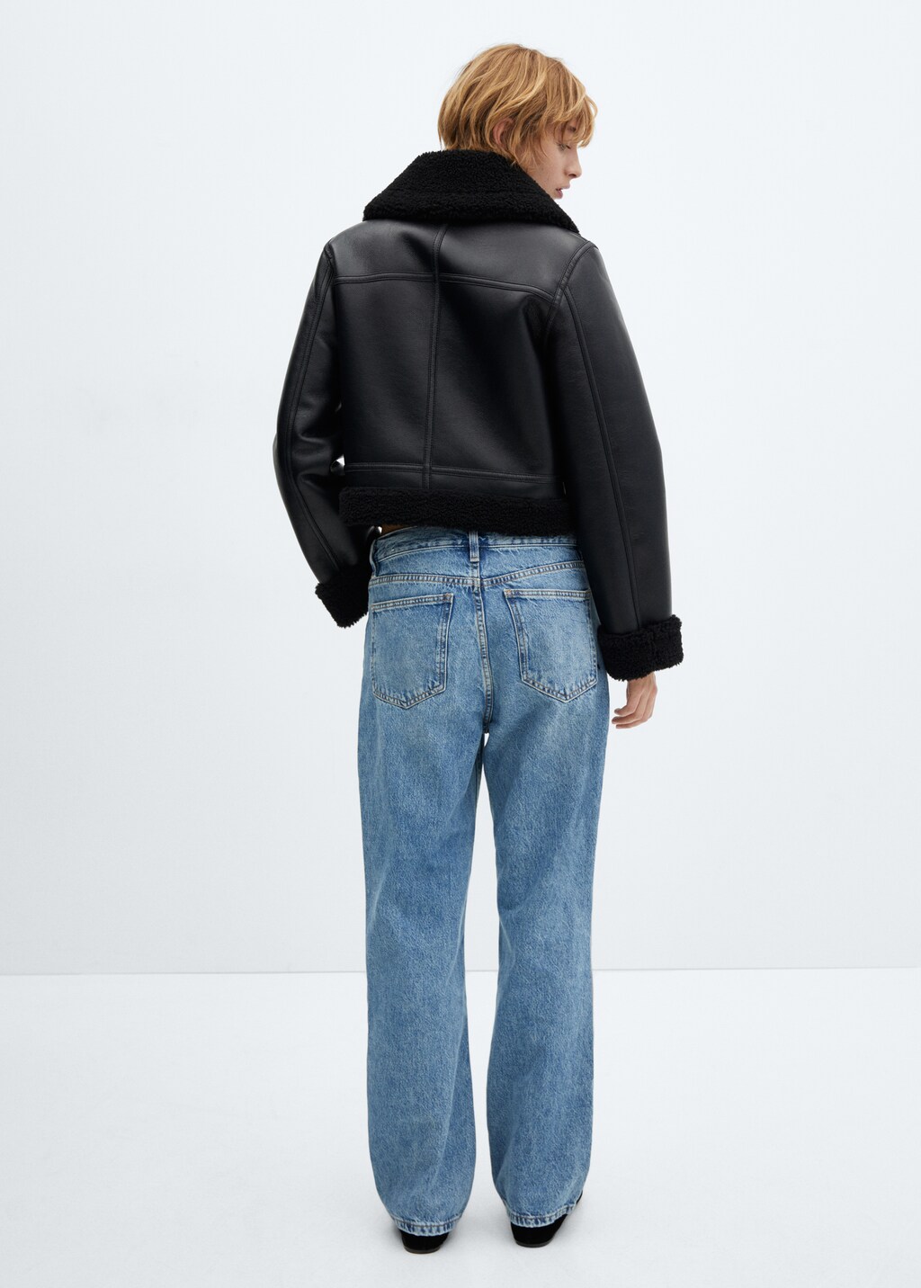 [Open YY] Shearling Biker Jacket ★送料込★追跡可★ FAUX LEATHER SHEARLING BIKER JACKET - Black | ZARA United States