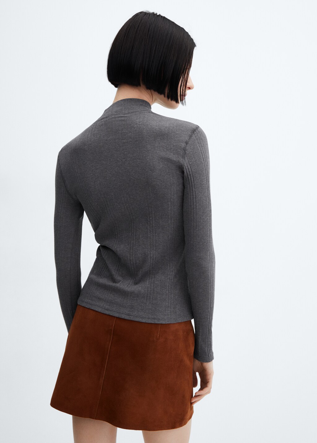 トップス YILON Lace gather tops GRAY Lace-Trimmed V-Neck Knit Top (TO26-RTI068-GREY)