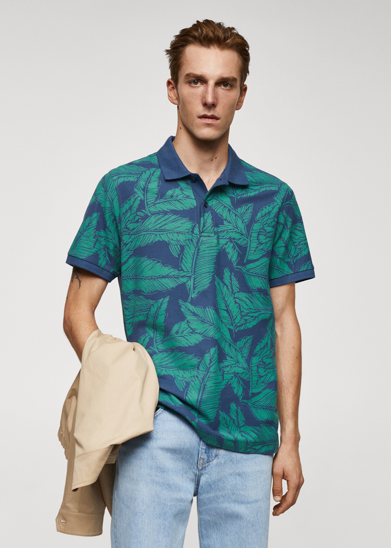 Tropical print cotton polo shirt - Medium plane