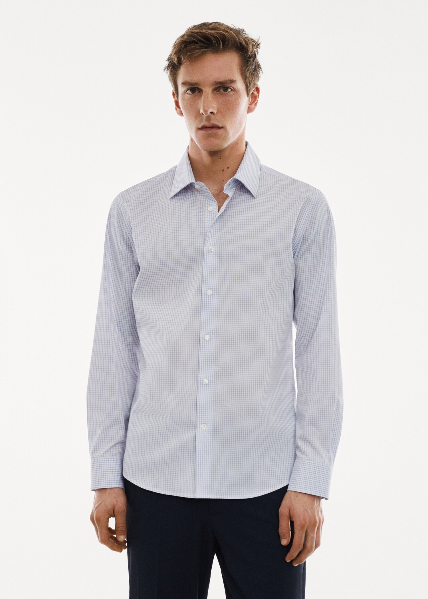 Camisa micro cuadro tejido stretch - Plano medio
