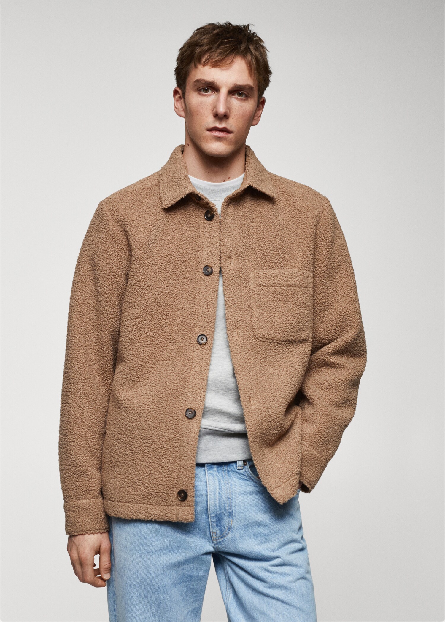 Overshirt aus Kunstshearling mit Tasche - Herren | MANGO Deutschland