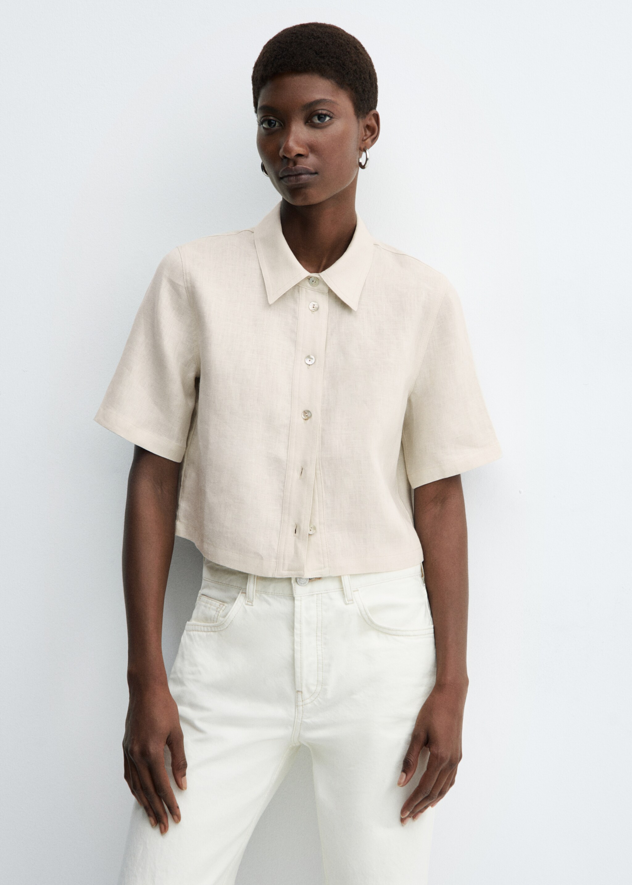 Linen-blend short-sleeve shirt - Medium plane, Beige. Ref: 67032534-00.