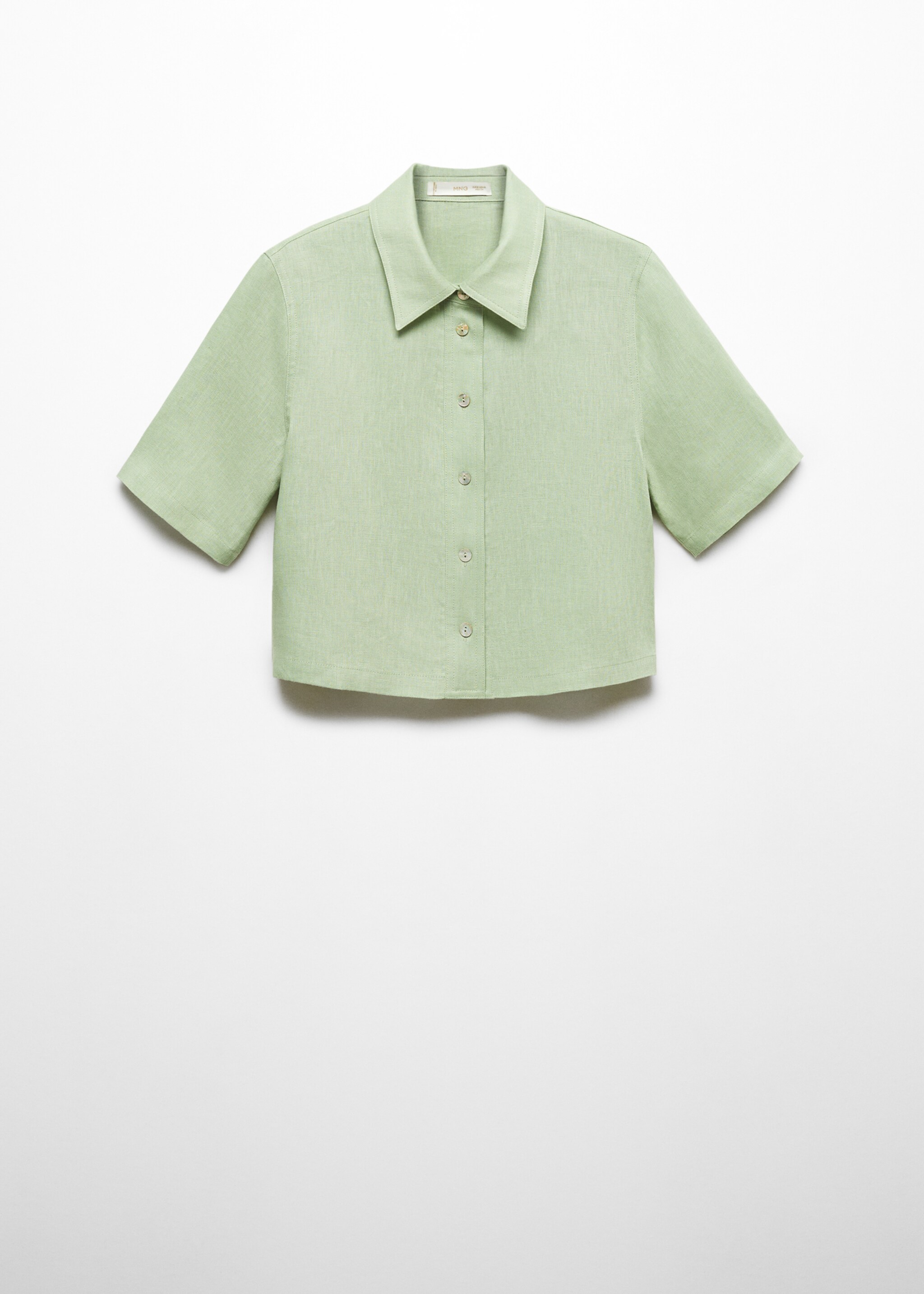 Linen-blend short-sleeve shirt - Article without model, Pastel Green. Ref: 67032534-00.
