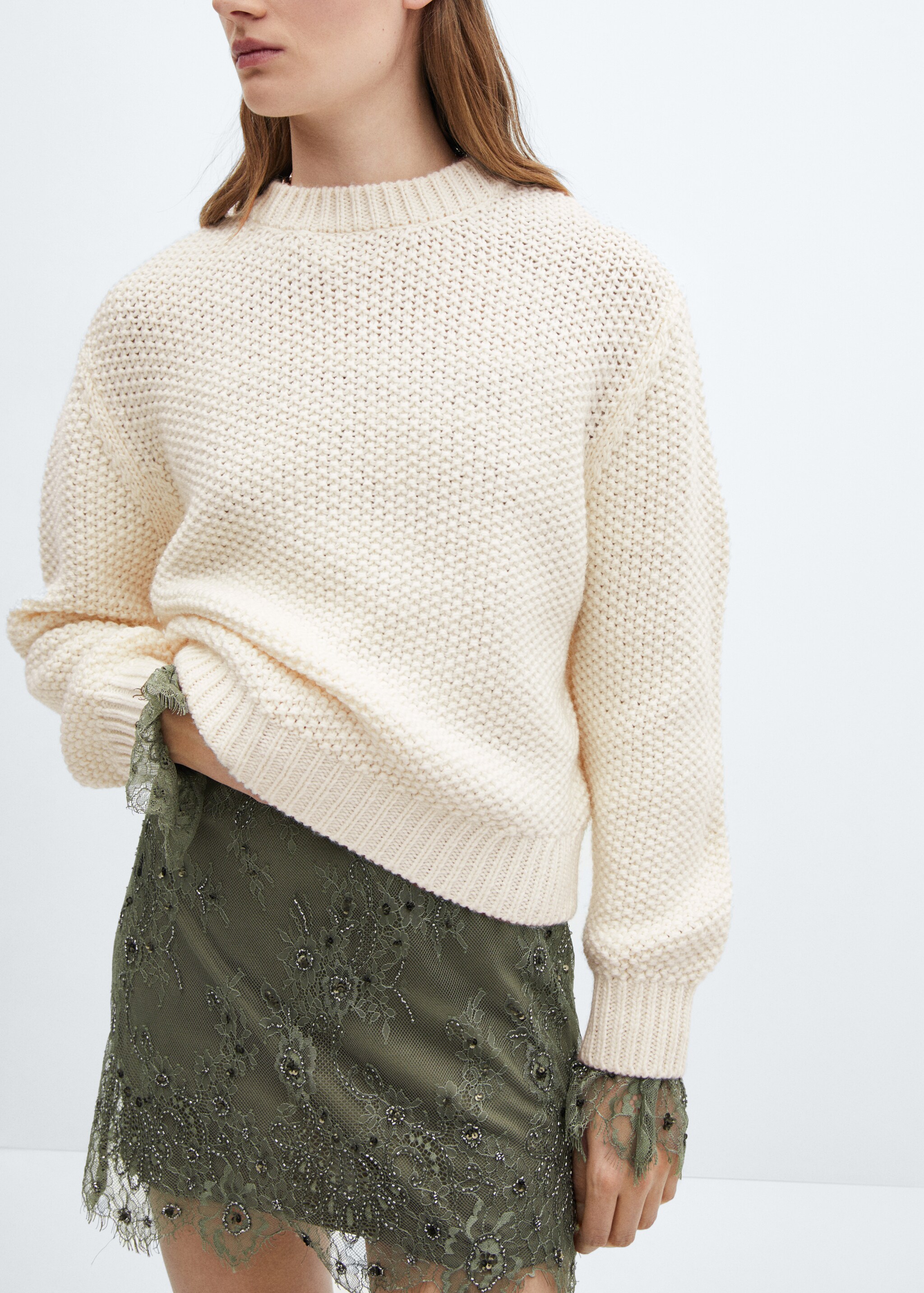 Cotton-linen round-neck knitted sweater - Details of the article 6