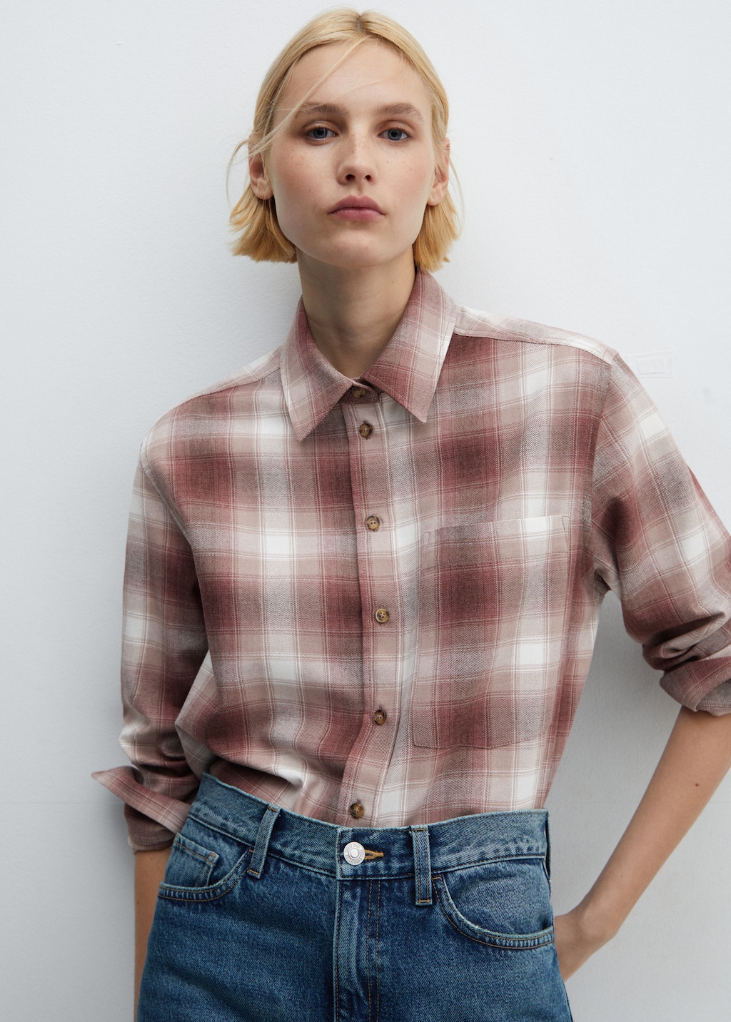Check cotton shirt - Women | MANGO Japan