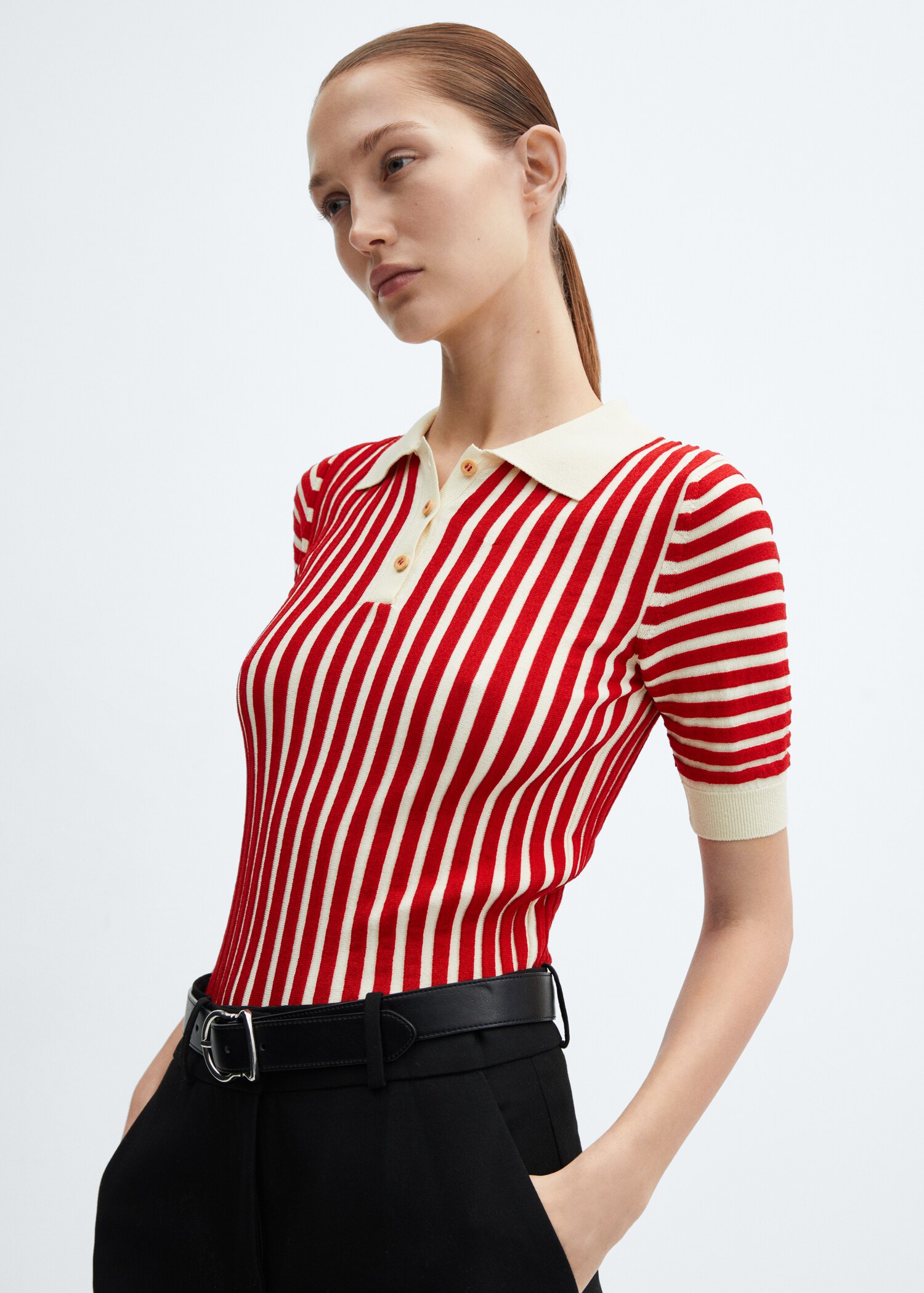 Striped polo-neck sweater - Medium plane