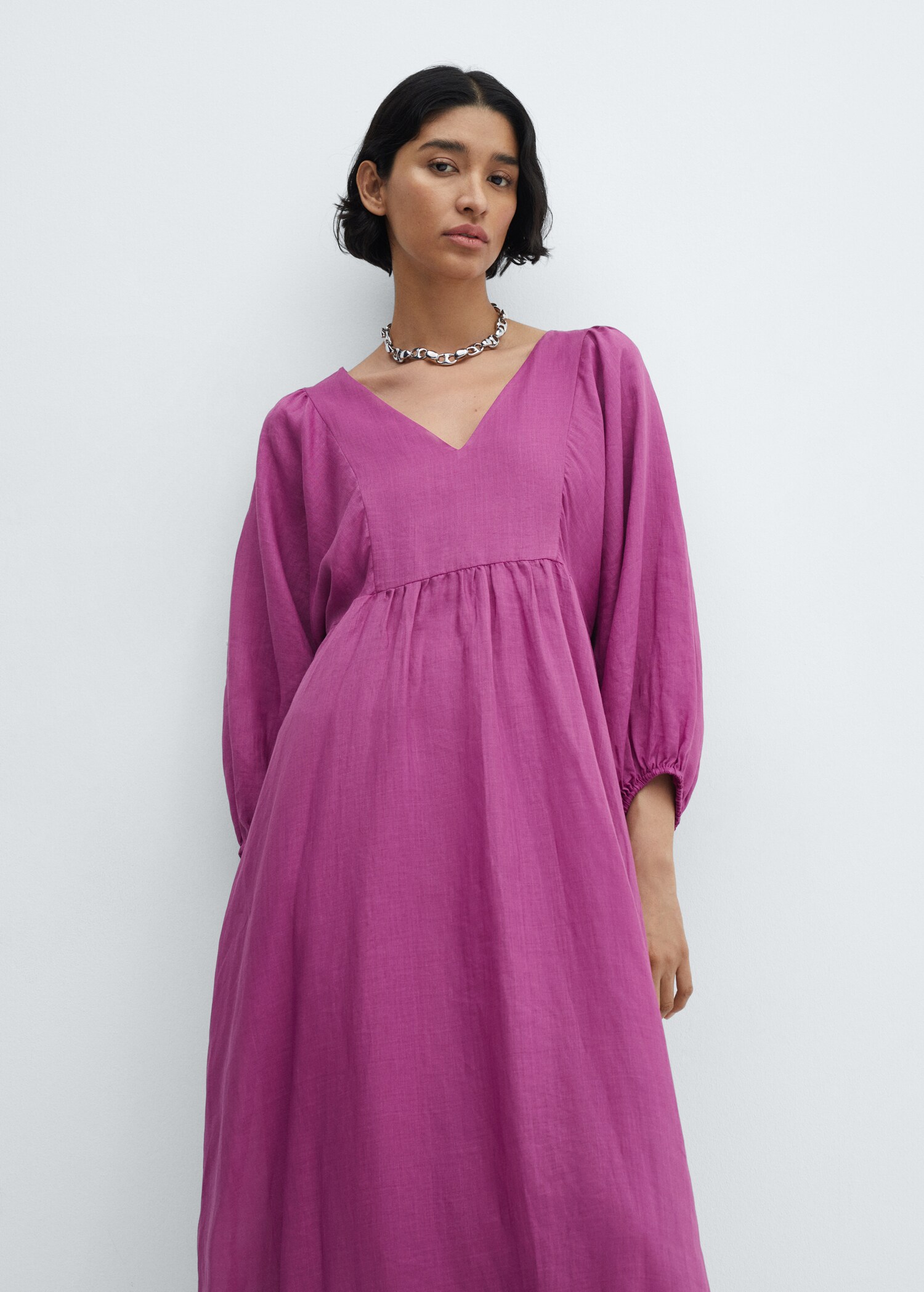 Ramie puff sleeve dress - Medium plane