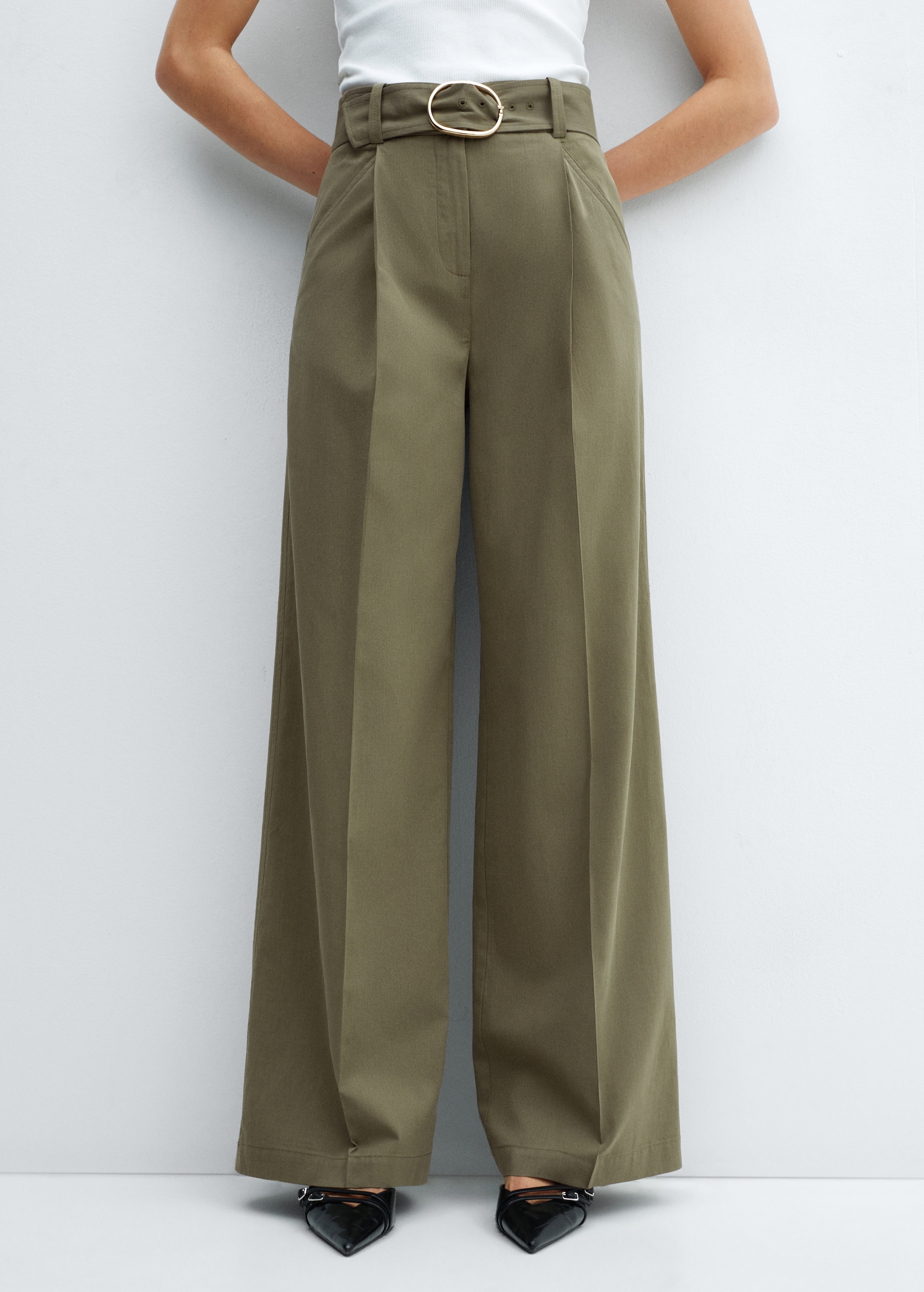 Wideleg trousers with belt - Main Image