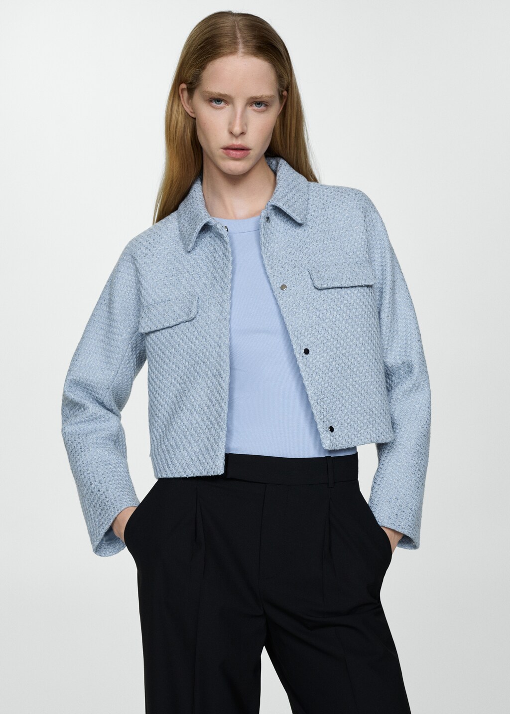 Cropped tweed jacket with pockets Women MNG Australia