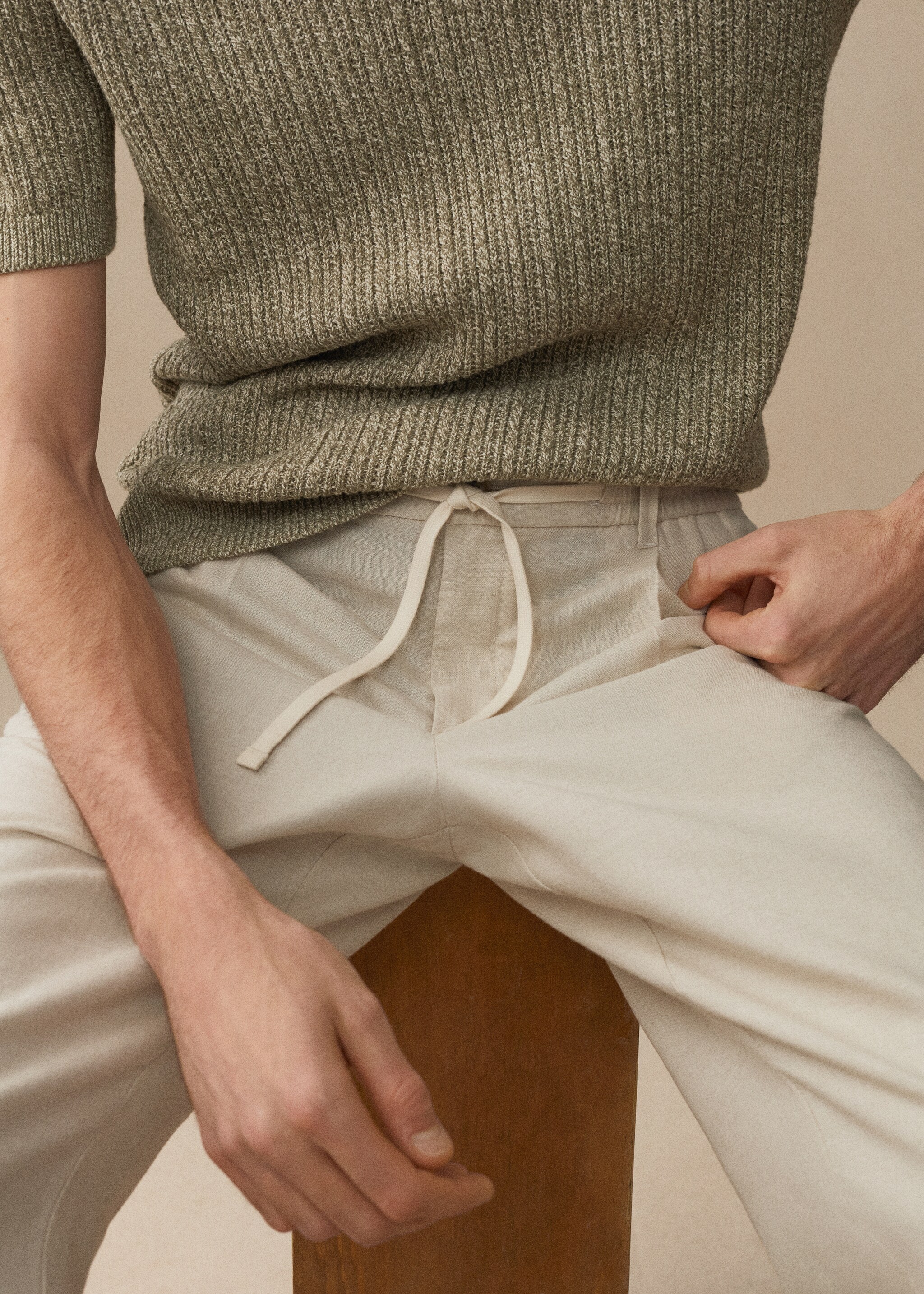 Льняные брюки slim fit со шнурком - Деталь изделия 5