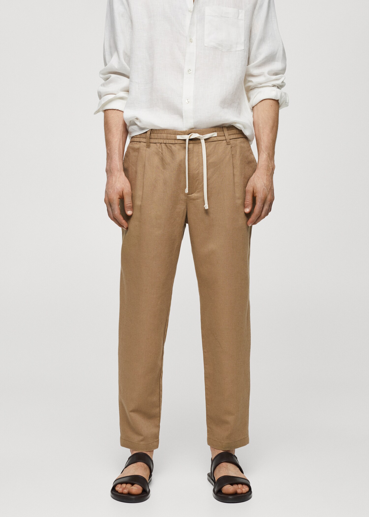 Pantalon slim fit lin cordon - Plan moyen