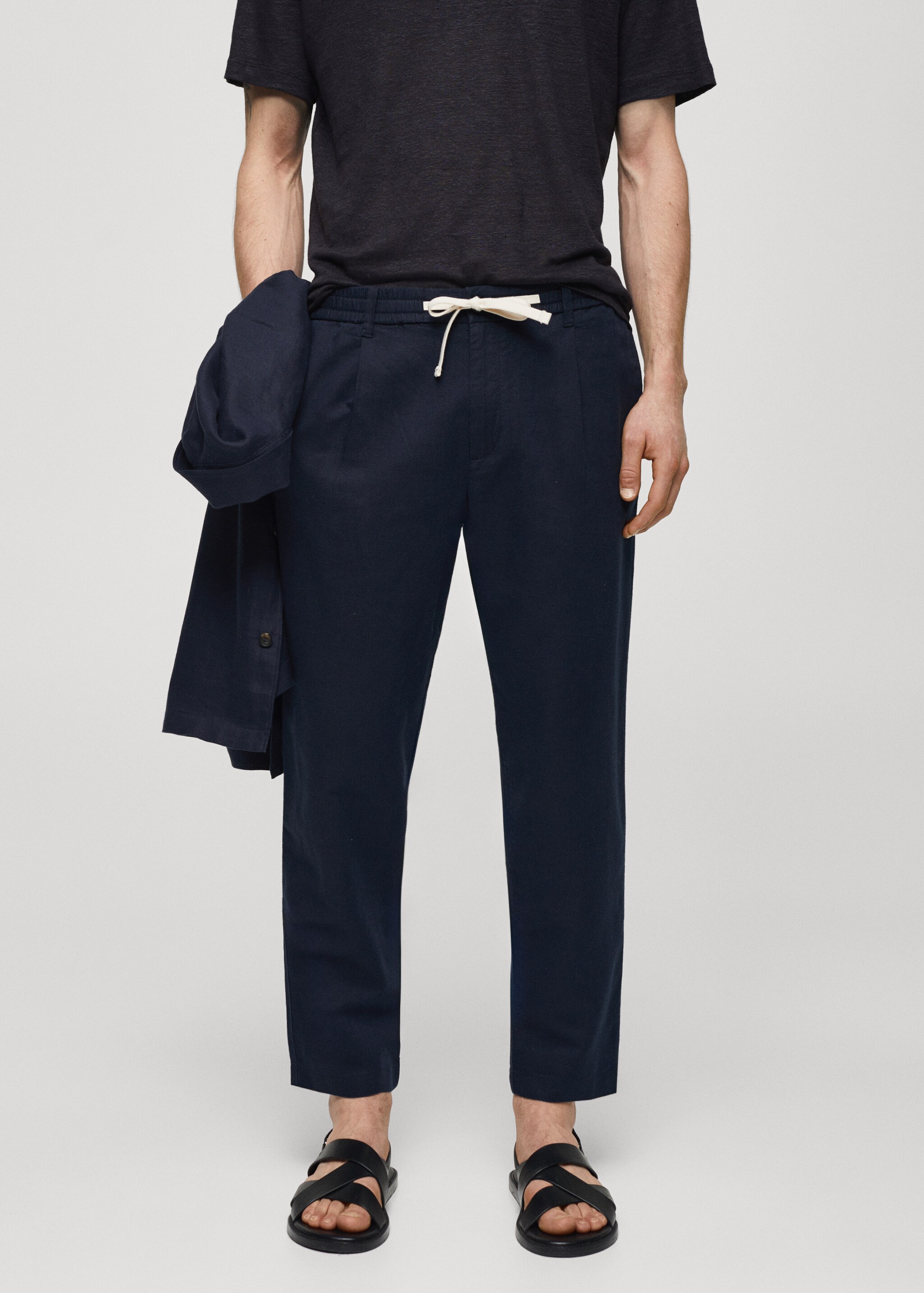 Pantalon slim fit lin cordon - Plan moyen