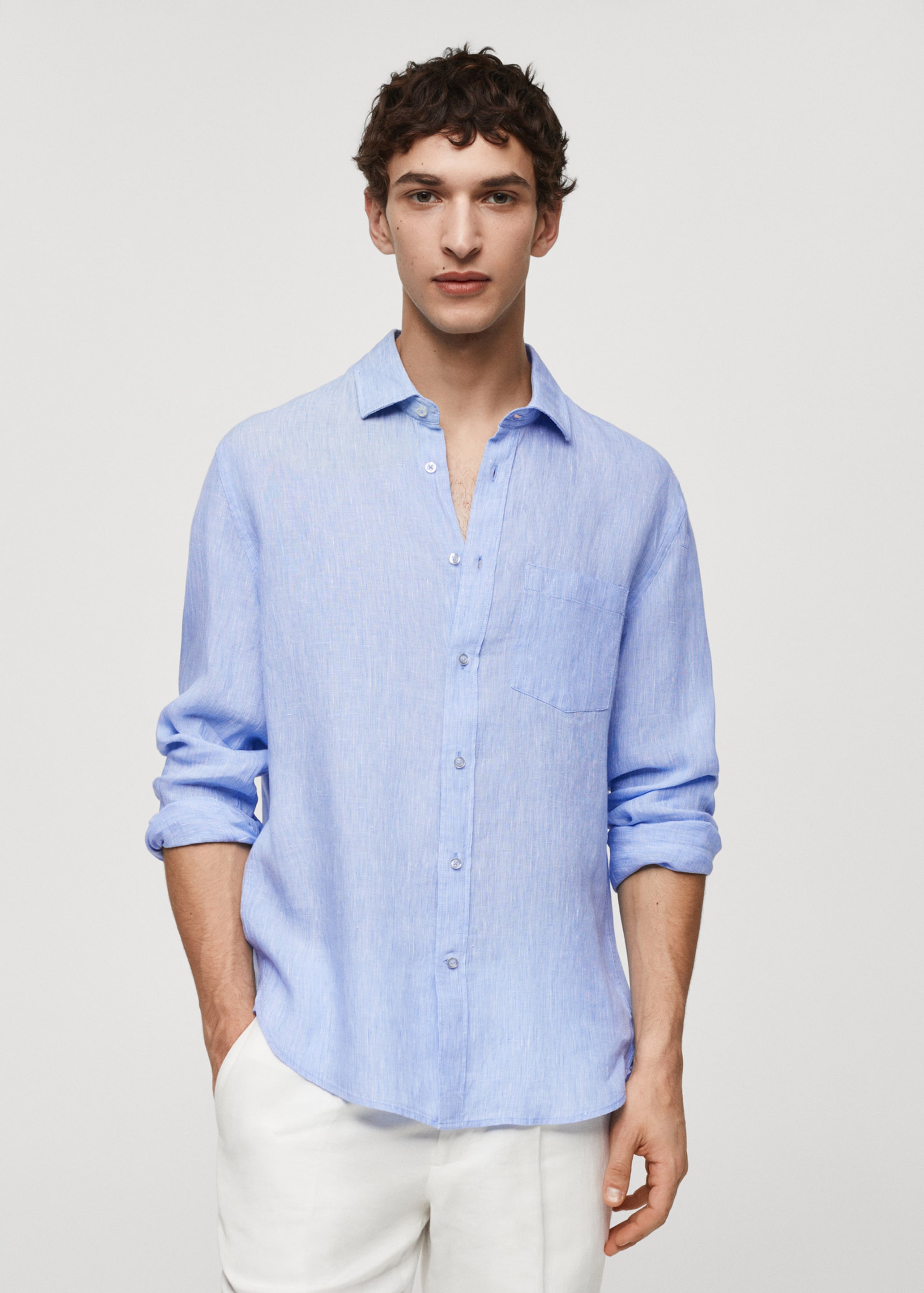 Classic fit 100% linen shirt - Medium plane, Sky Blue. Ref: 67035983-00.