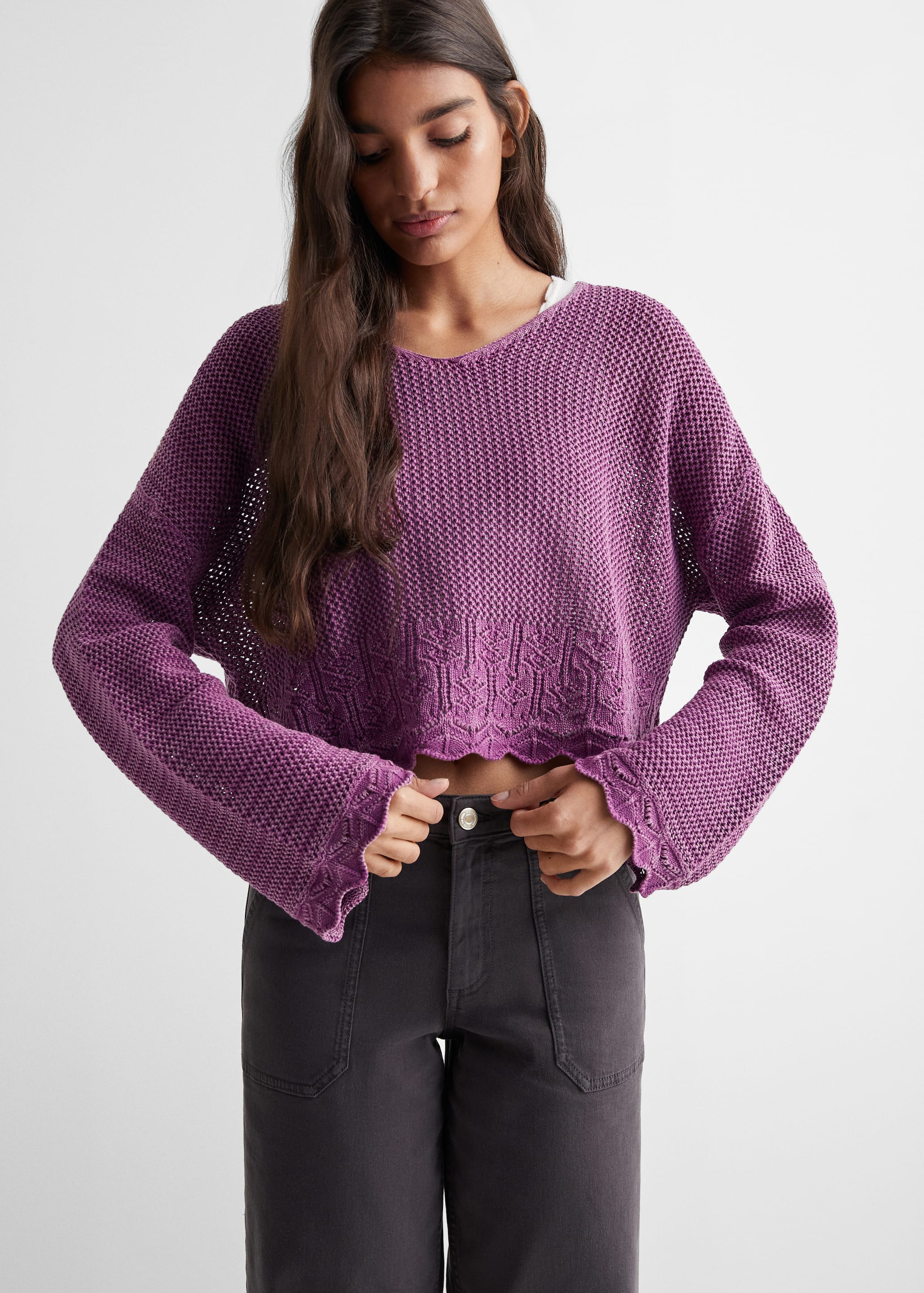V-neck openwork knitted sweater - Medium plane