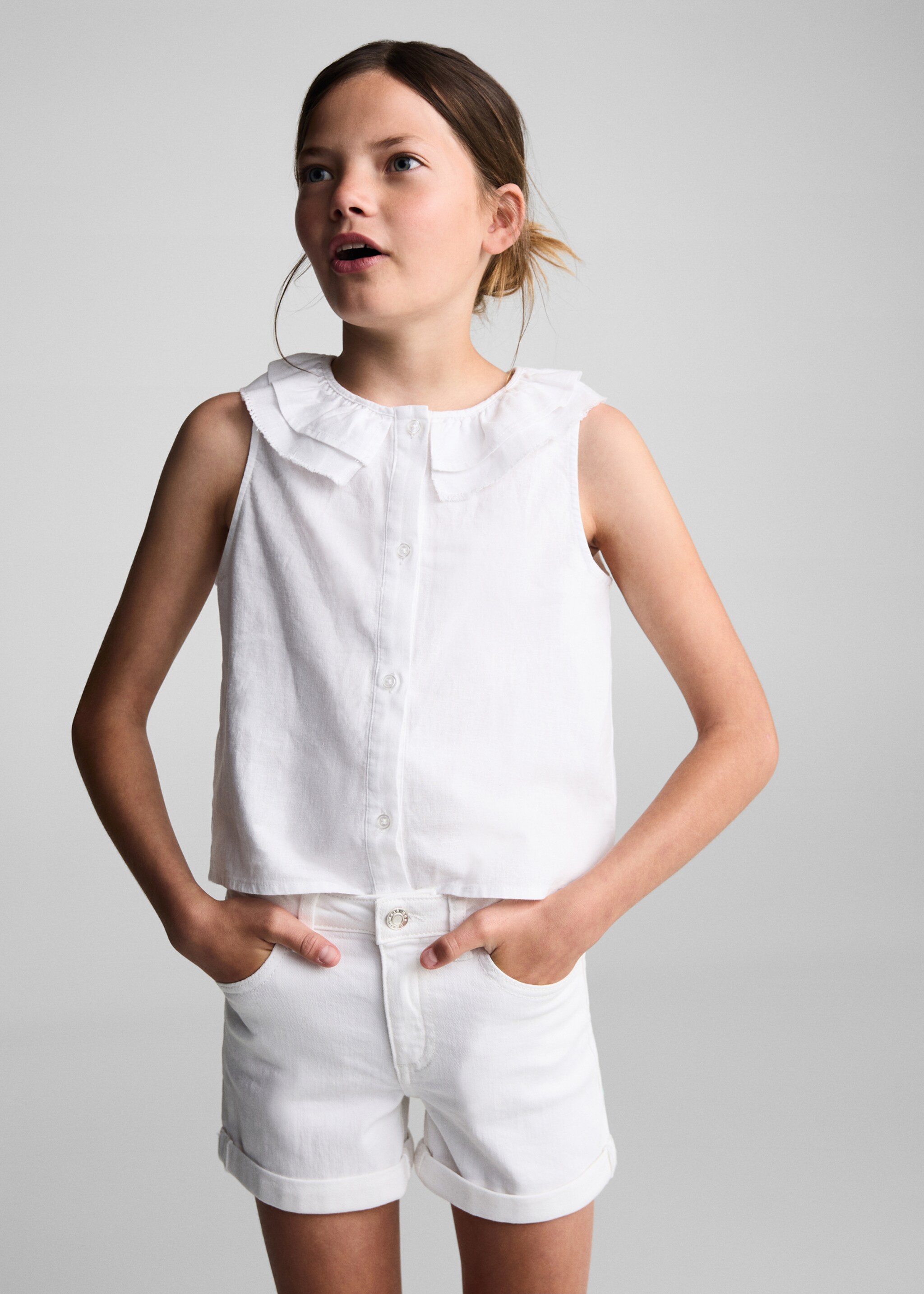 Rolled-up hem denim shorts - Medium plane, White. Ref: 67036011-00.