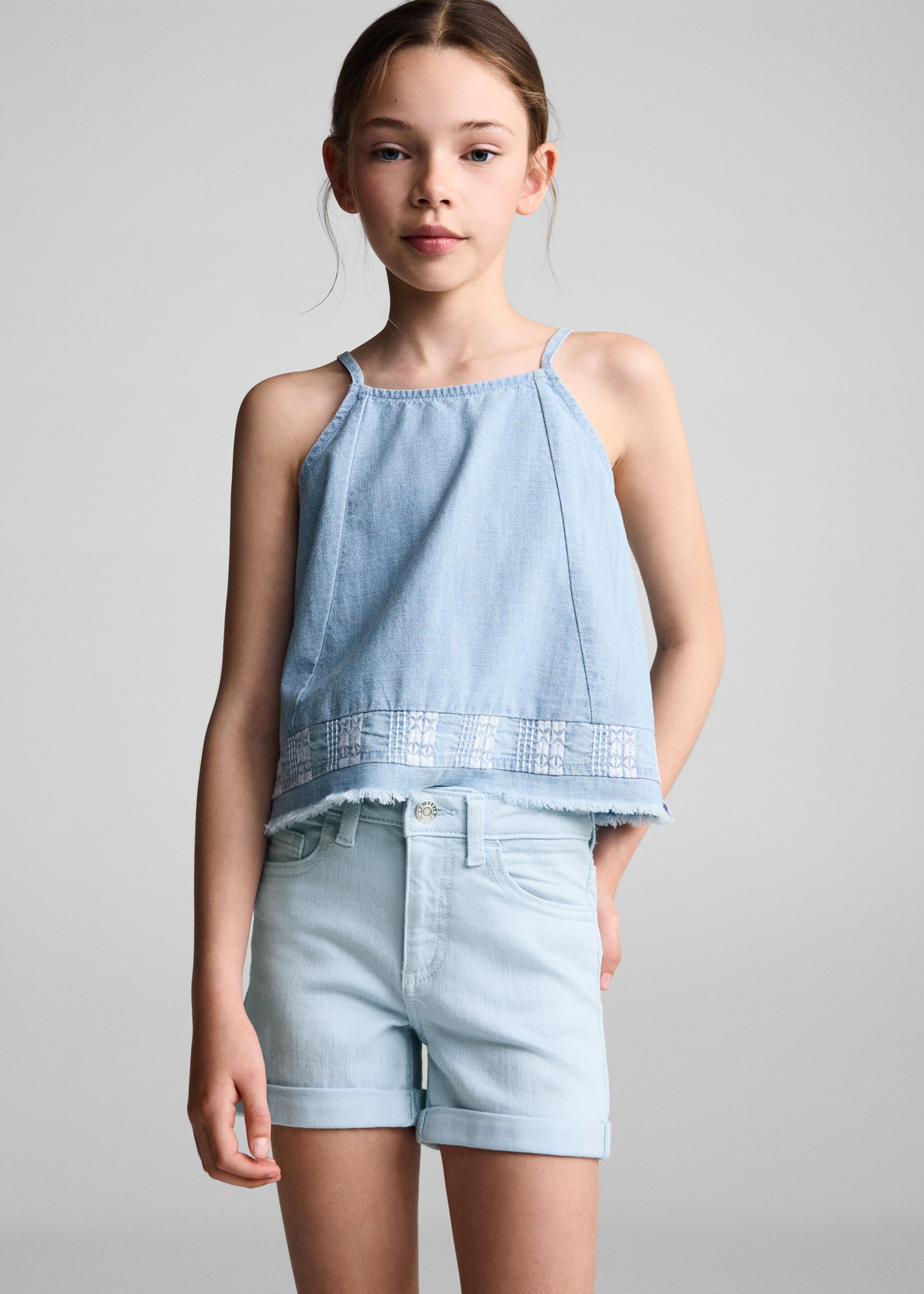 Rolled-up hem denim shorts - Medium plane, Sky Blue. Ref: 67036011-00.