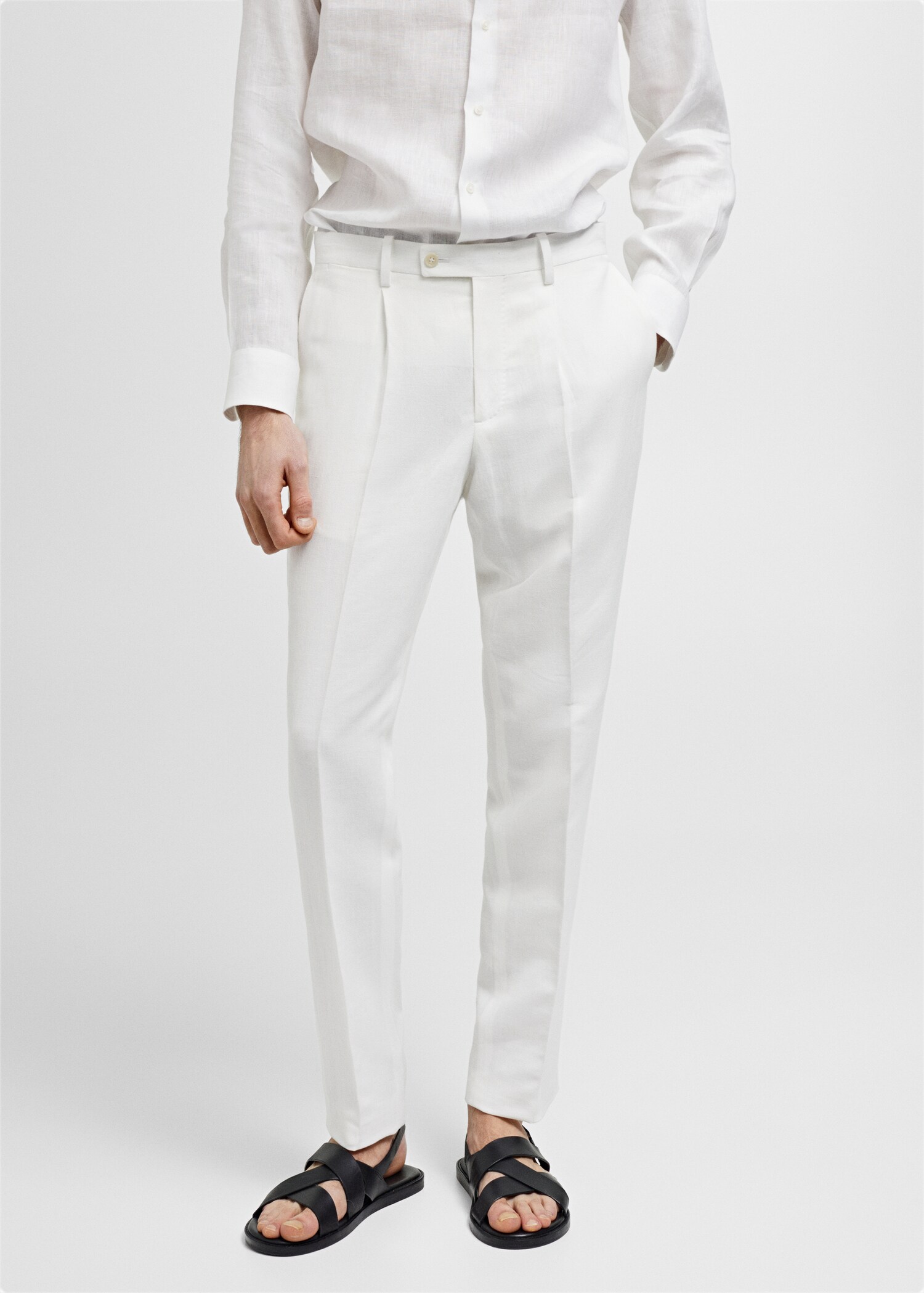 Slim fit cotton and linen suit pants - Medium plane