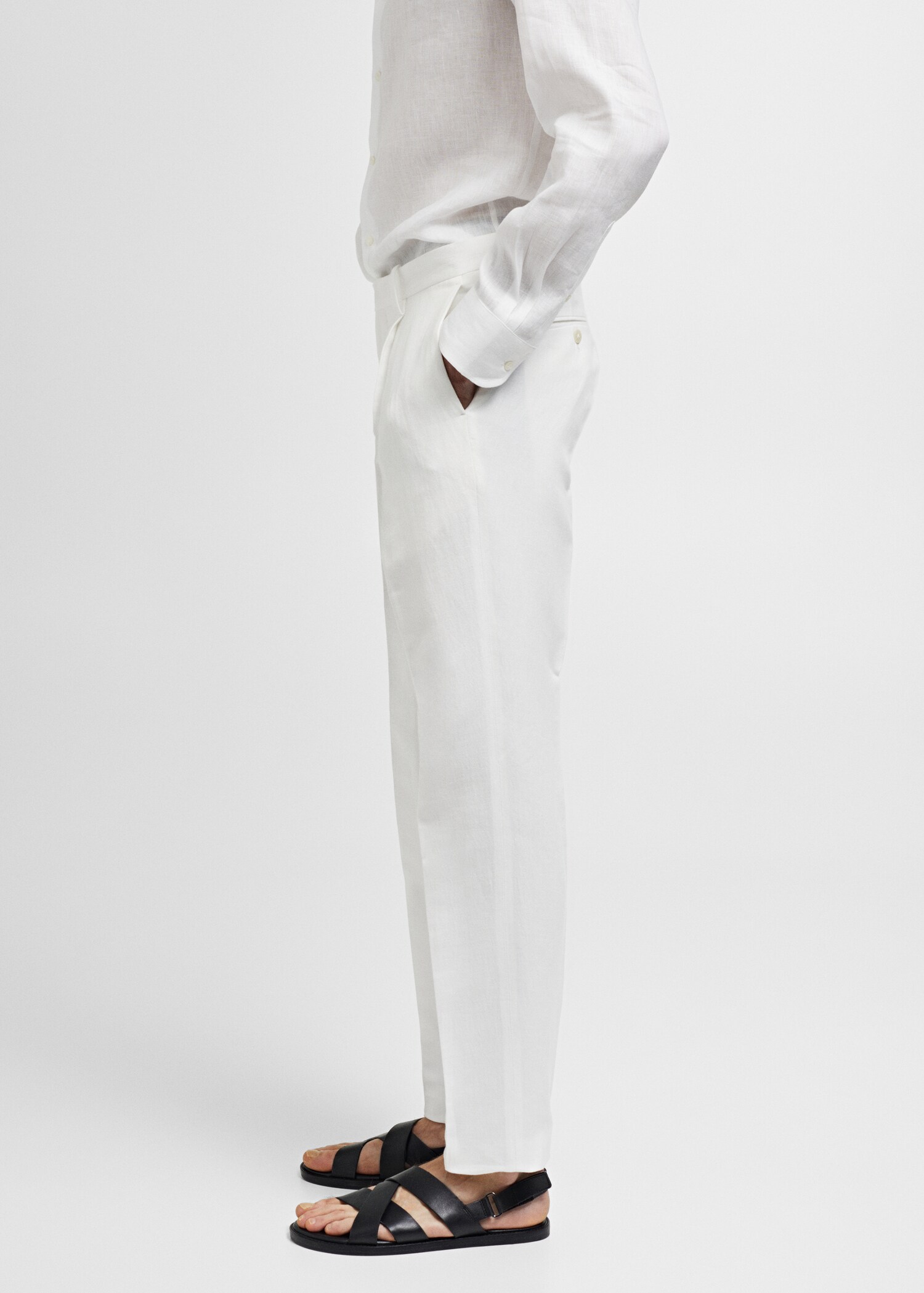 Slim fit cotton and linen suit pants - Details of the article 2