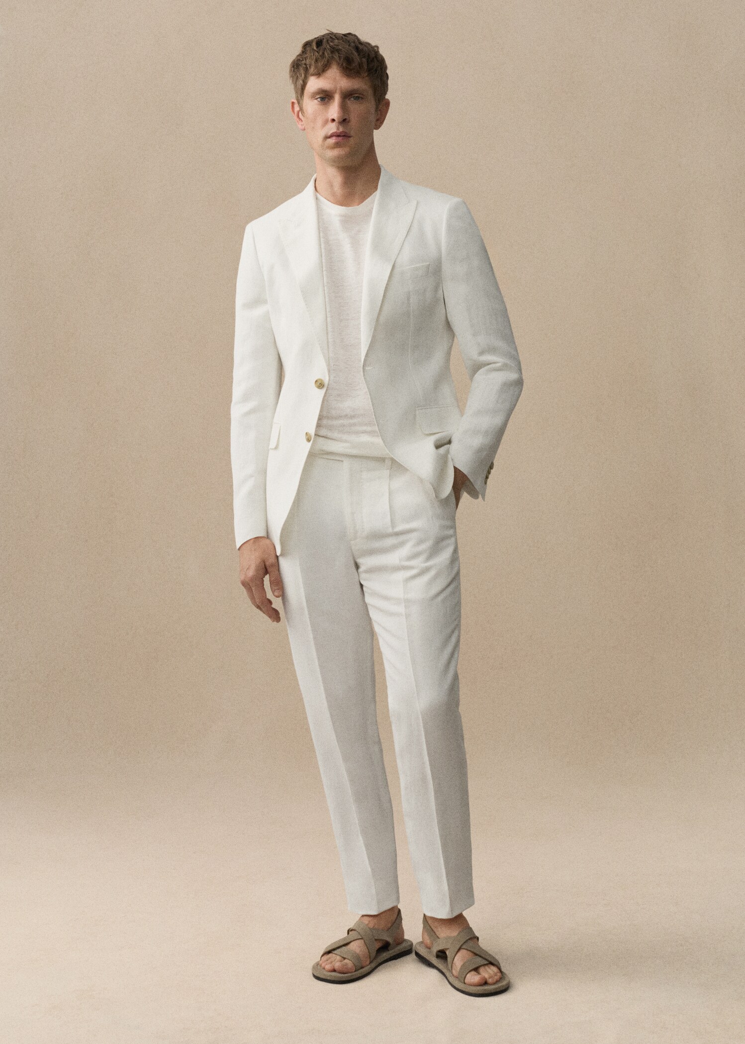 Slim fit cotton and linen suit pants - Details of the article 5