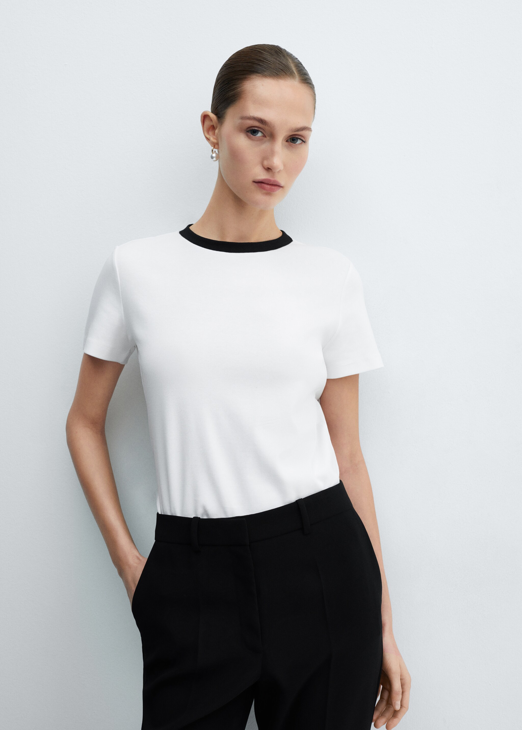 Contrasting collar cotton t-shirt - Medium plane