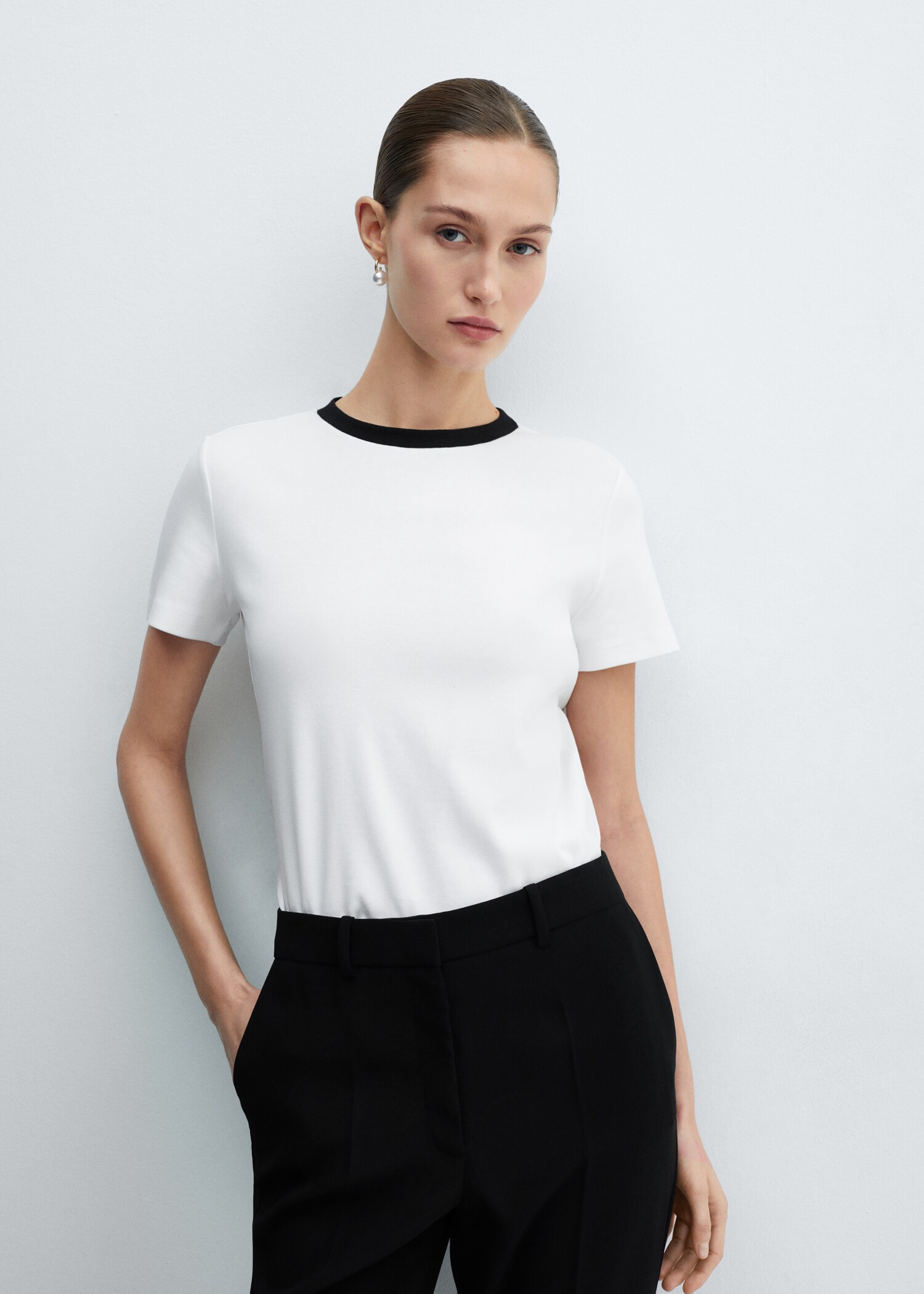 T-shirt coton col contrastant - Plan moyen