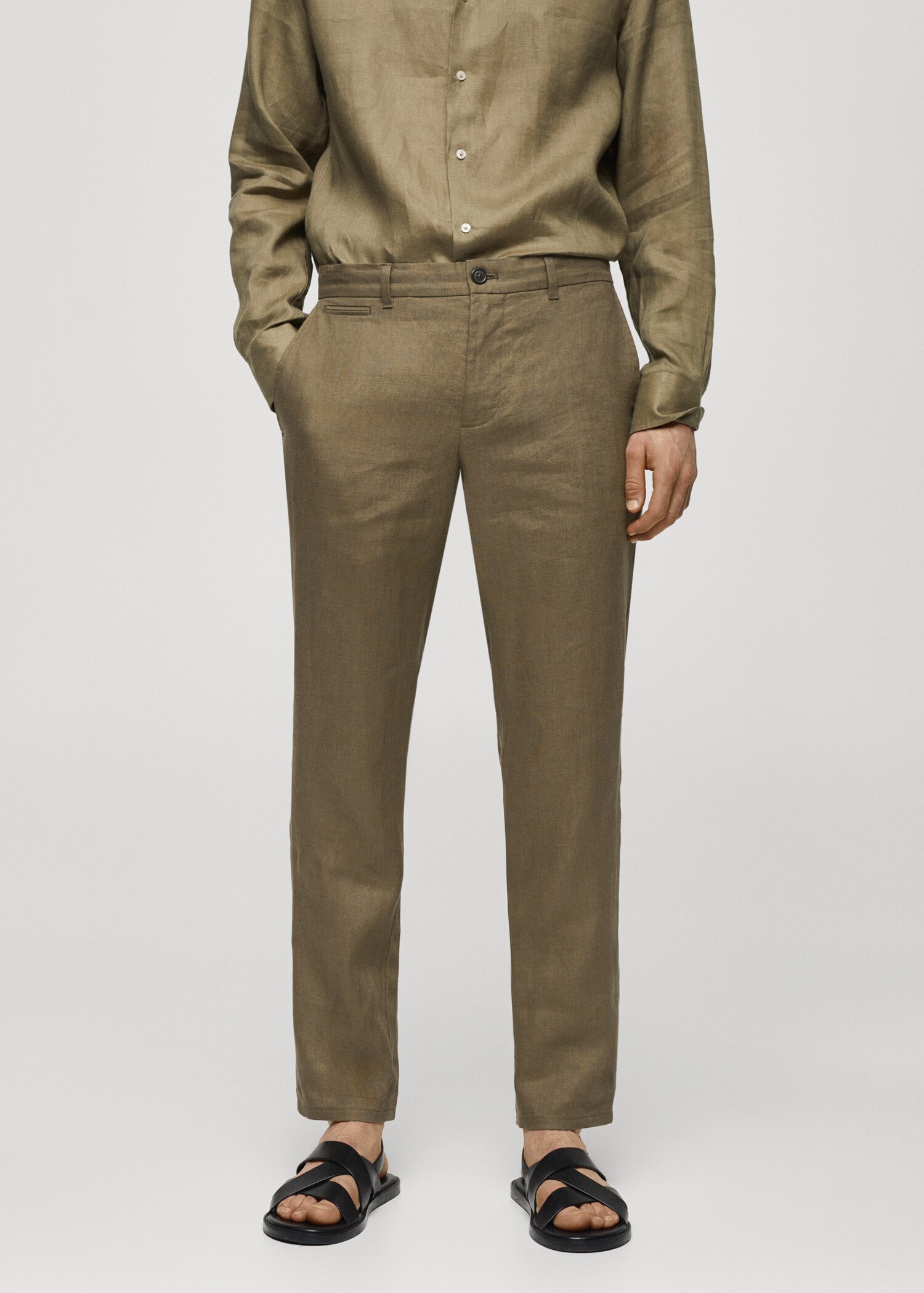 Pantalon 100 % lin slim fit - Plan moyen