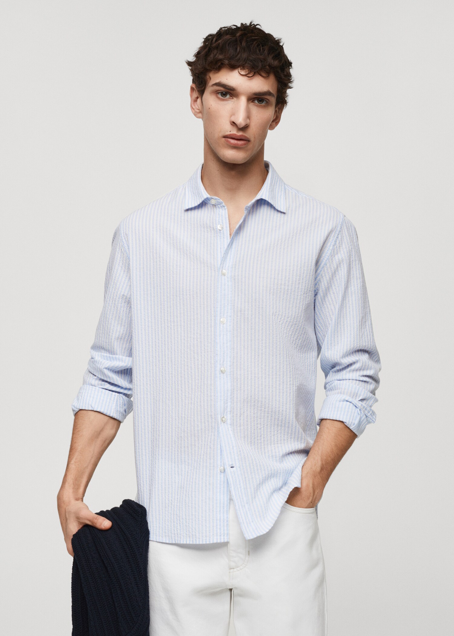 Classic-fit seersucker cotton shirt - Medium plane