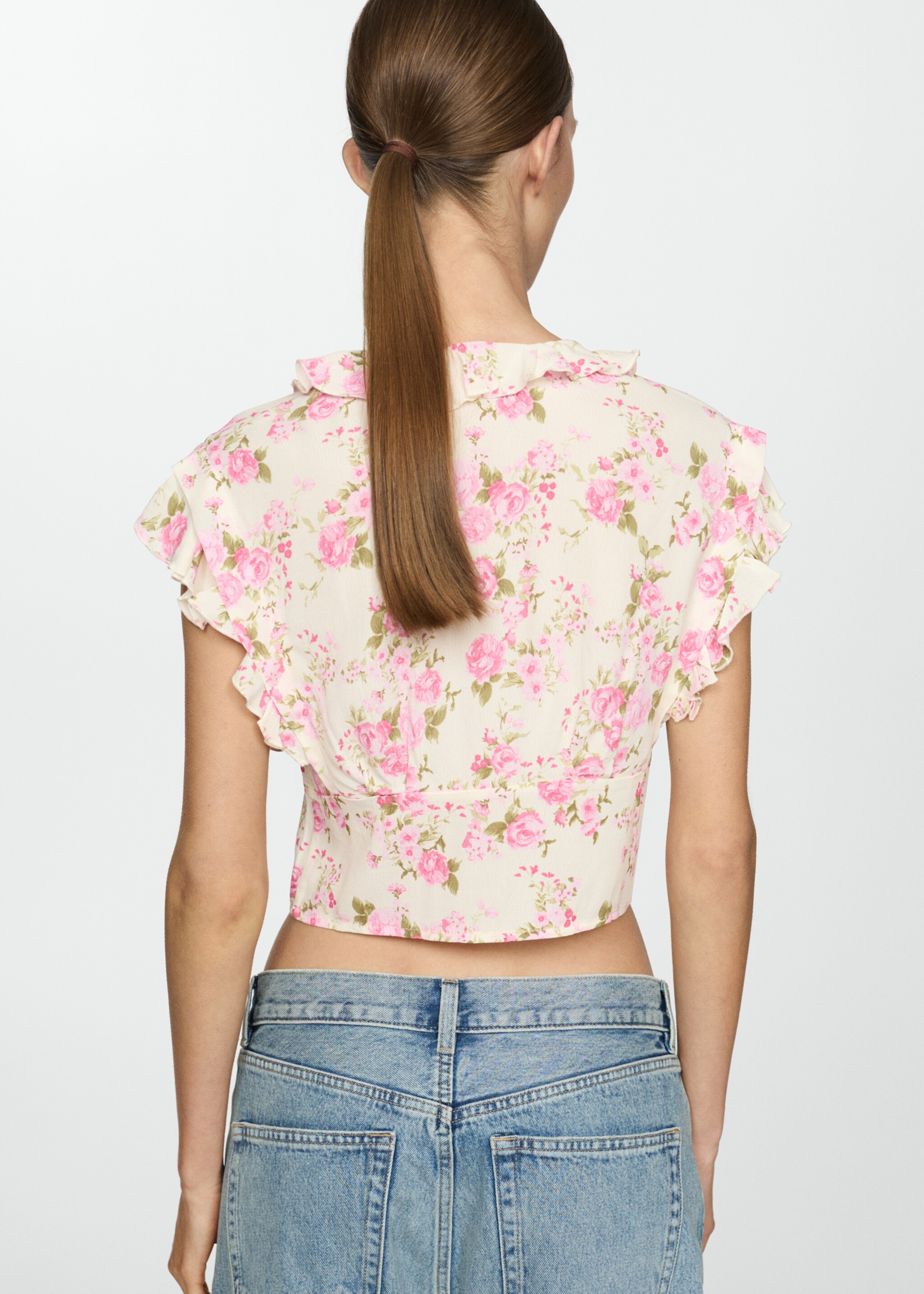 Floral blouse with bow closure - Reverse of the article, Off White. Ref: 67037122-00.