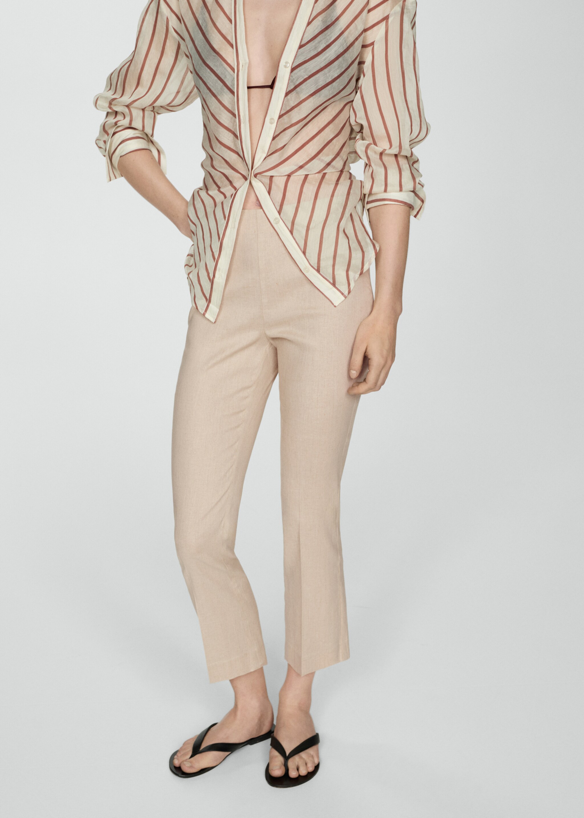 Linen flared trousers - Medium plane, Beige. Ref: 67037125-00.