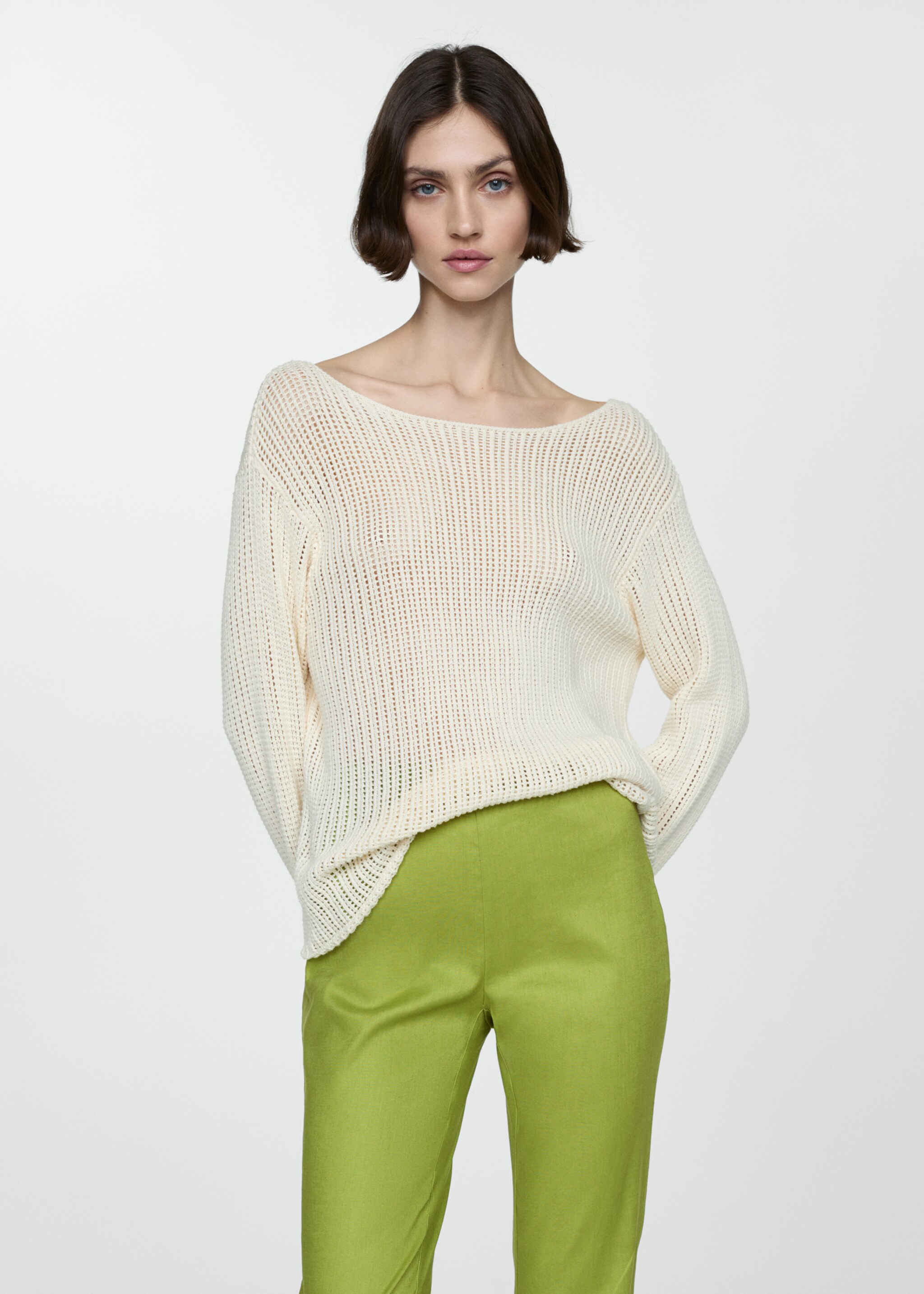 Linen flared trousers - Details of the article 1, Green. Ref: 67037125-00.