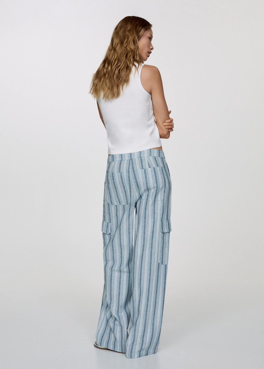 MANGO Striped trousers with cargo pockets blue XS Woman