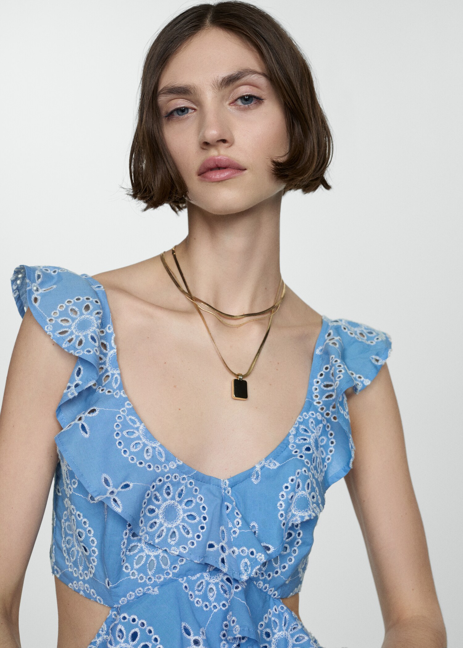 Openwork details ruffle dress