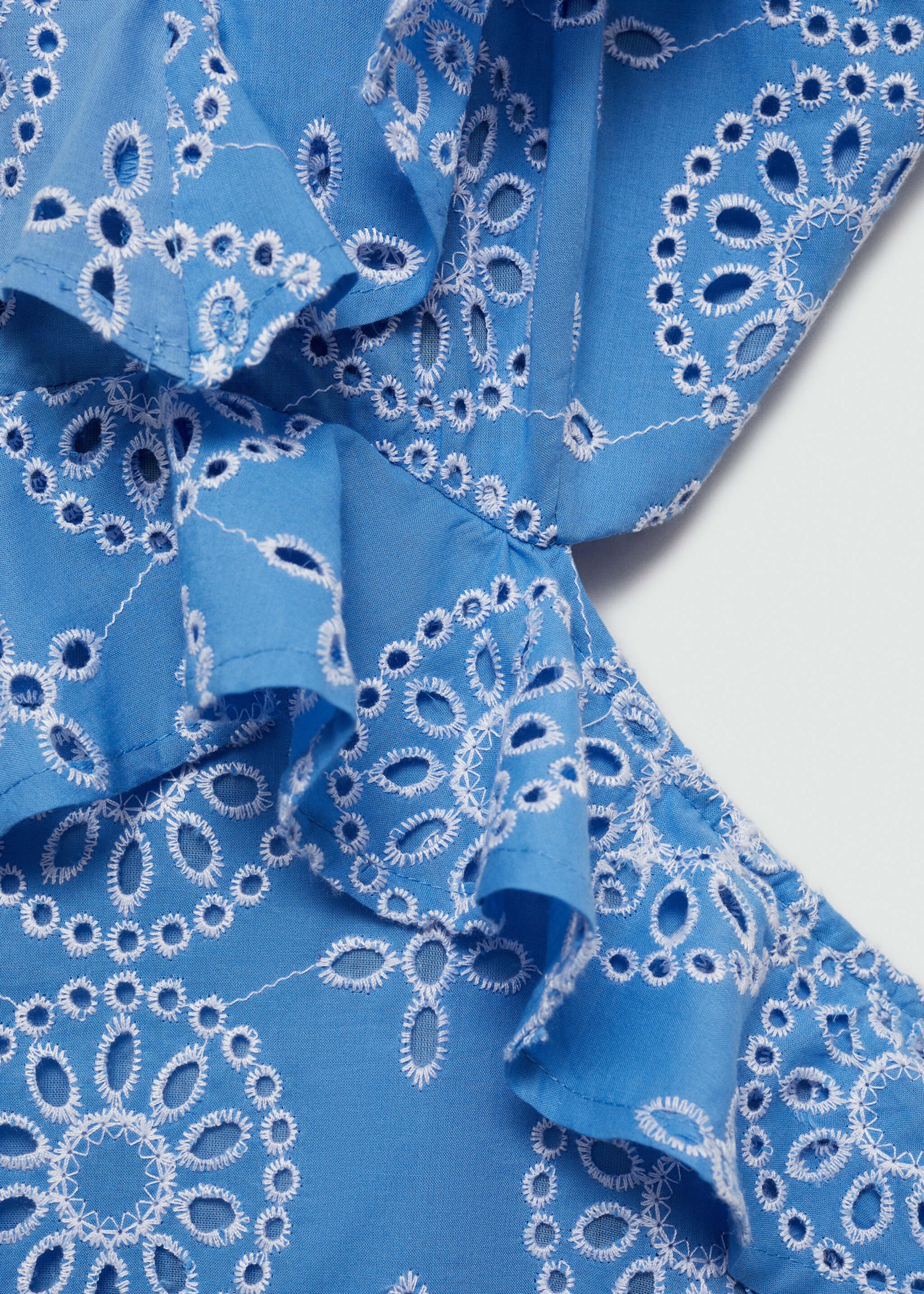 Openwork details ruffle dress - Details of the article 8, Blue. Ref: 67038640-00.