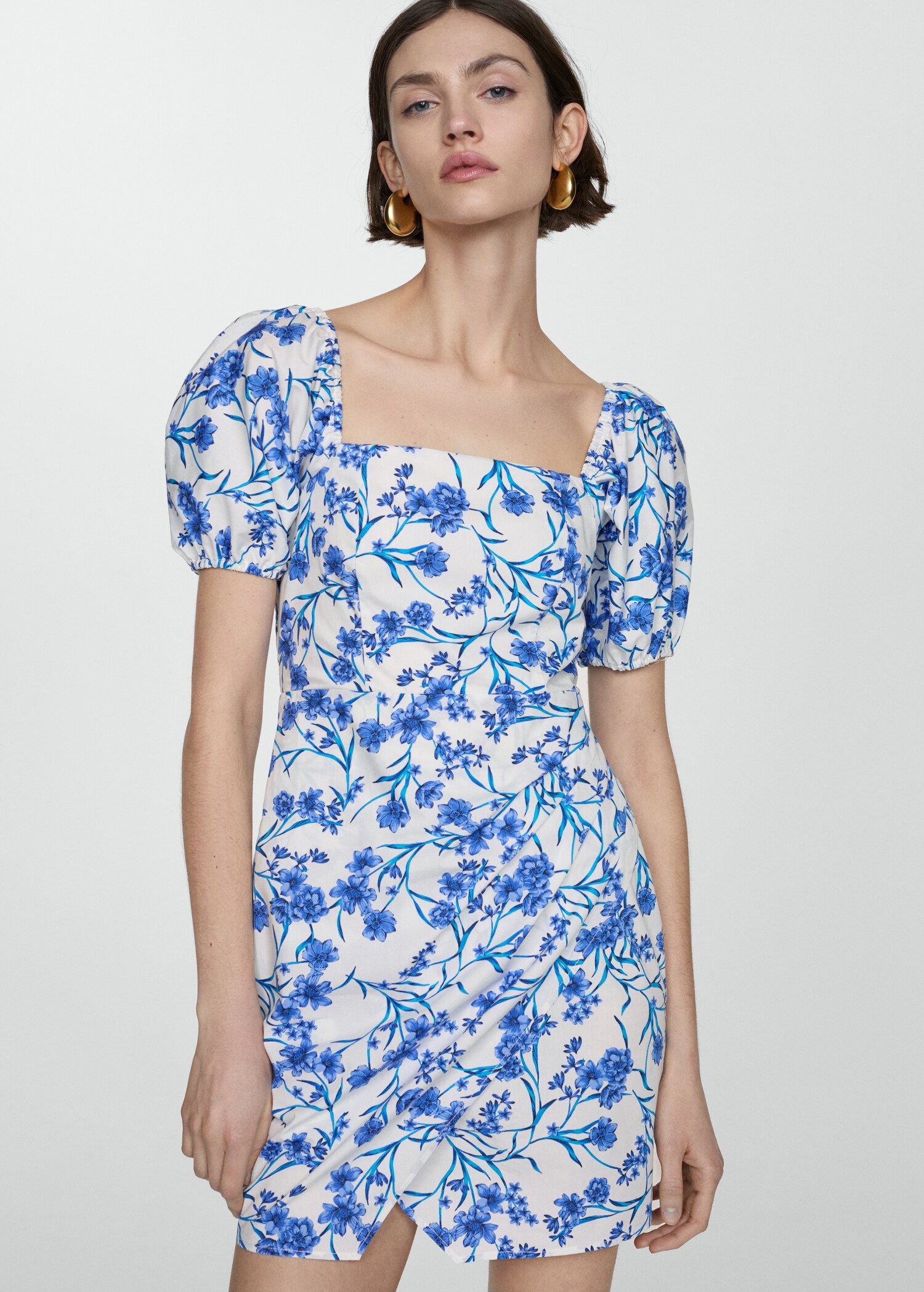 Vestido estampado manga abullonada - Plano medio