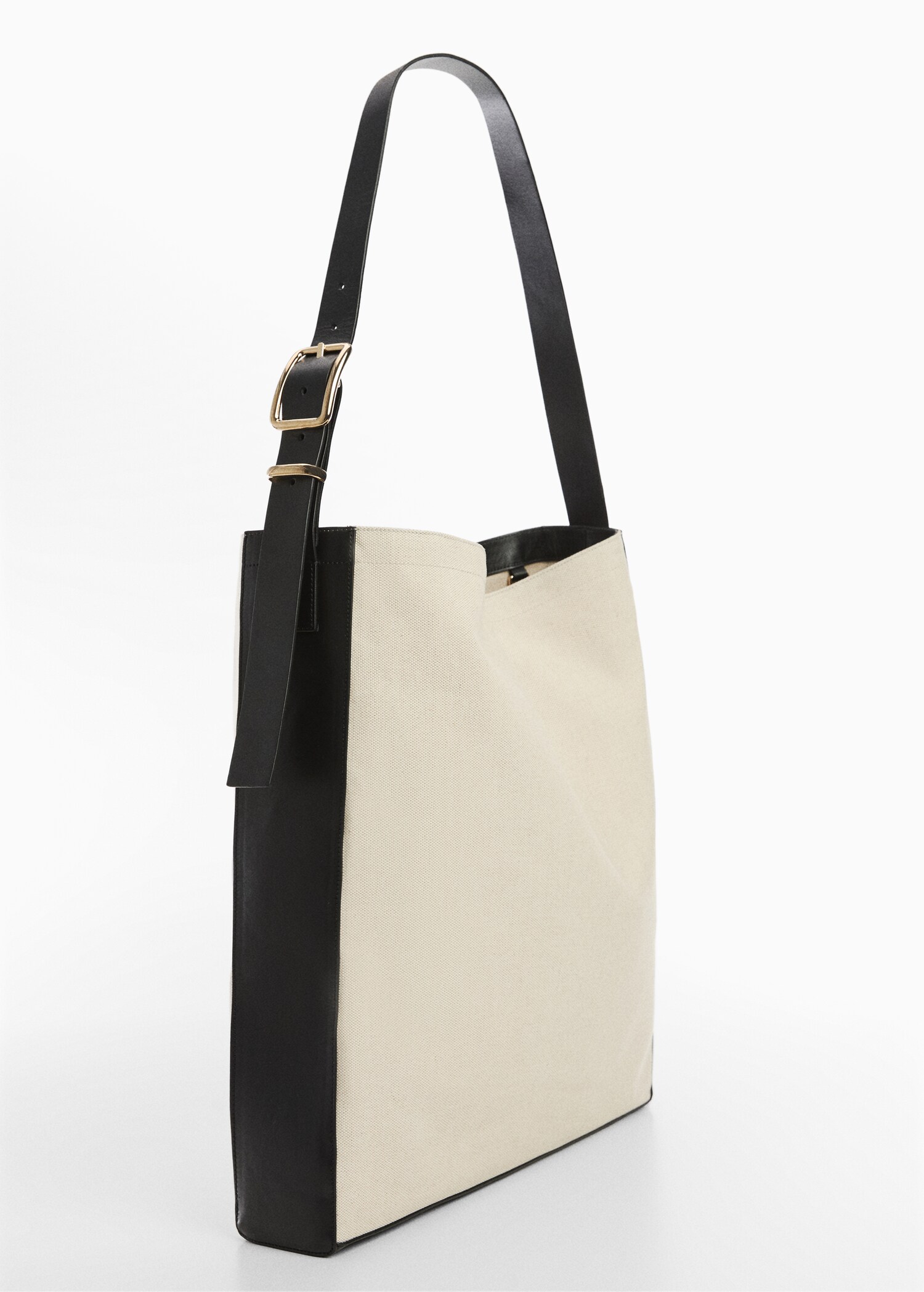 Contrast-leather canvas maxi bag - Medium plane