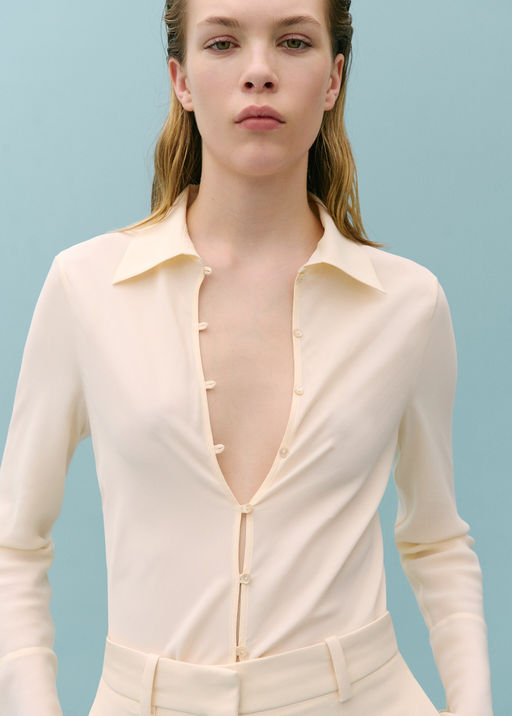 Silk-blend button-down shirt - Details of the article 1