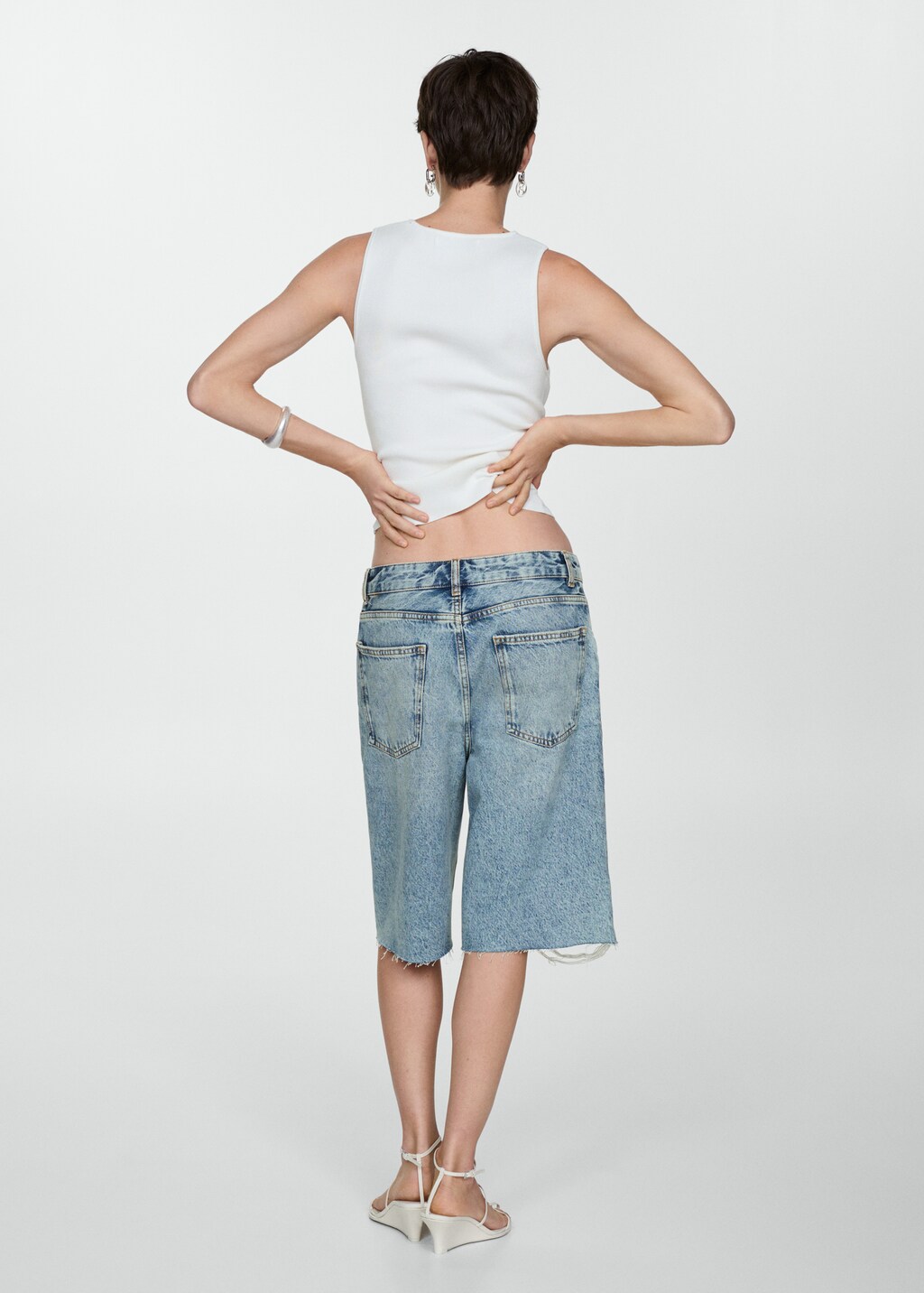 Decorative ripped denim bermuda shorts Women MANGO Indonesia