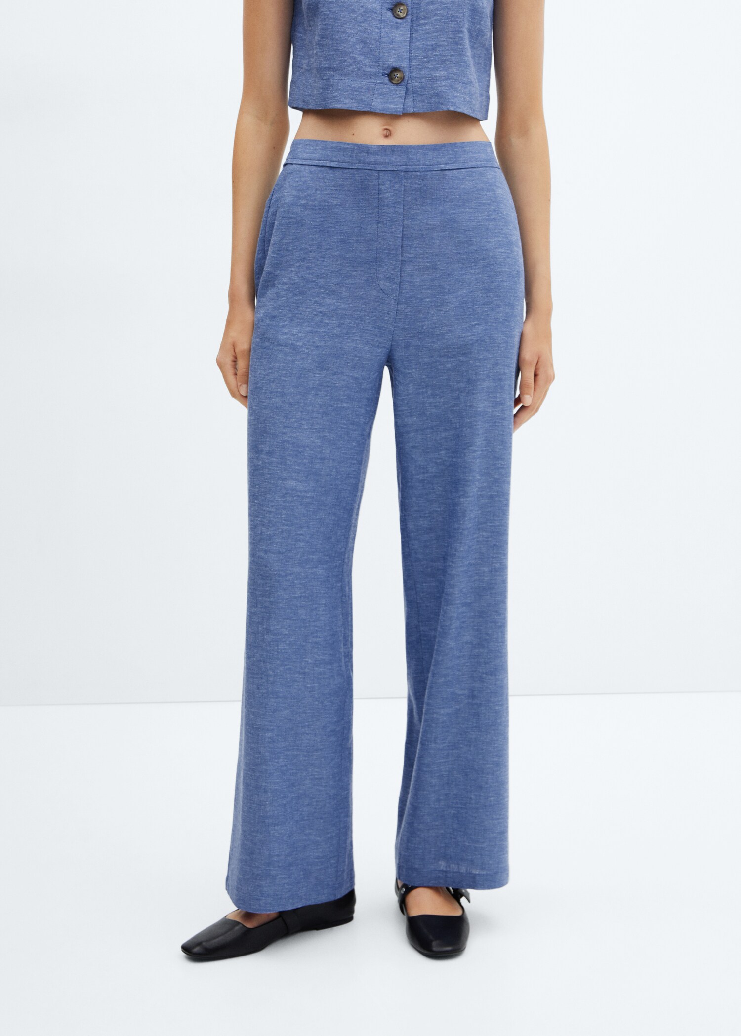 Linen-blend elastic waist trousers - เครื่องบินขนาดกลาง